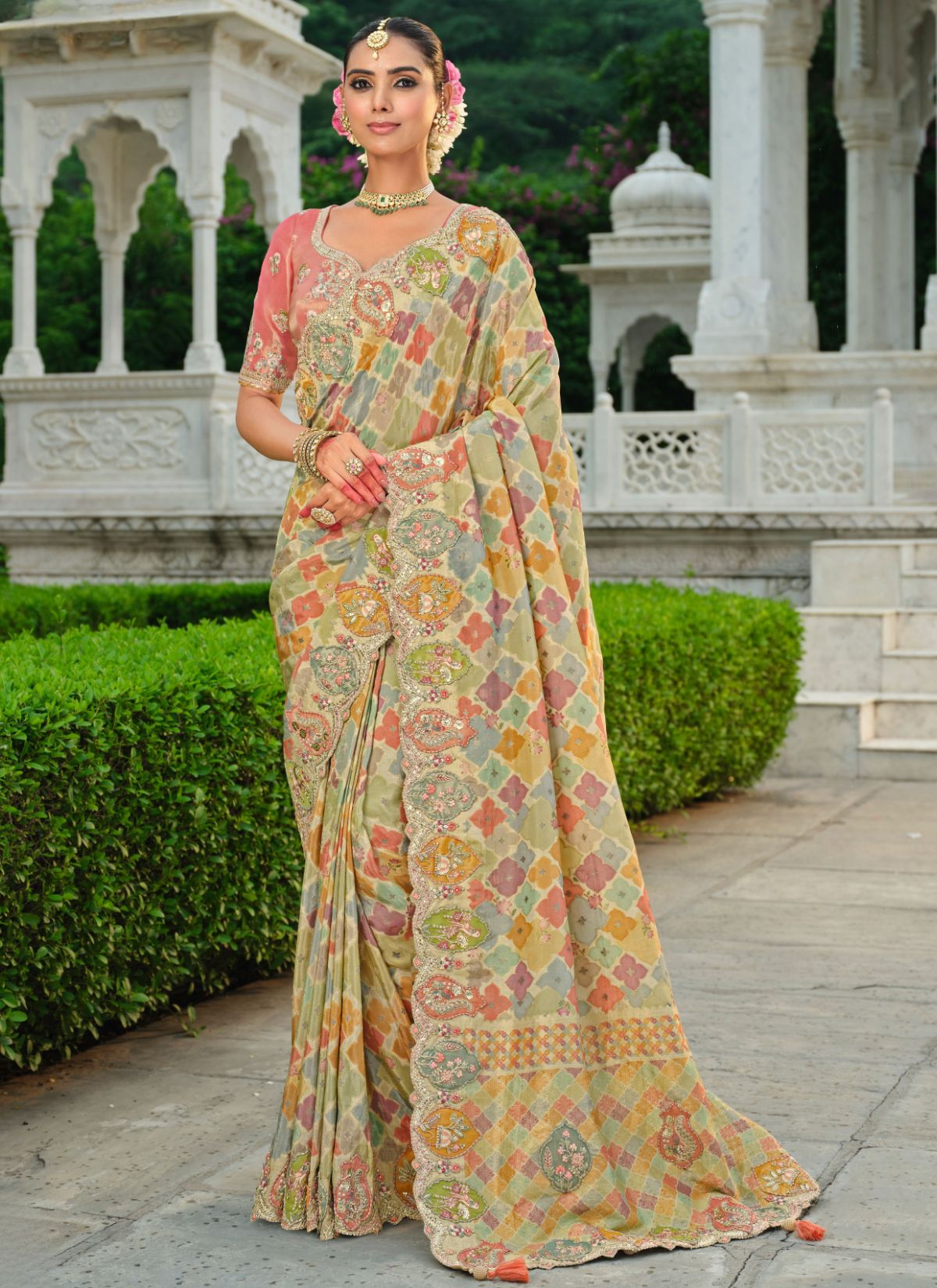 Multi-Color Designer Premium Silk Saree With Heavy Work - TrendOye