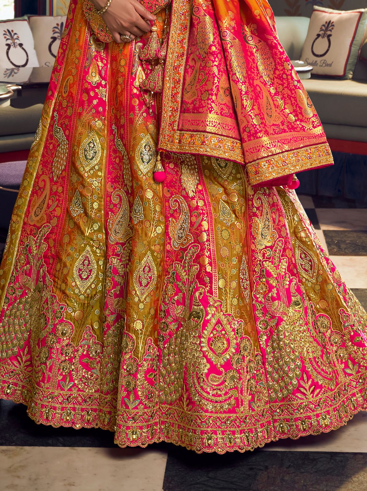 Multi-Color Exclusive Luxury Wedding Lehenga Set With Hand Embroidery Work