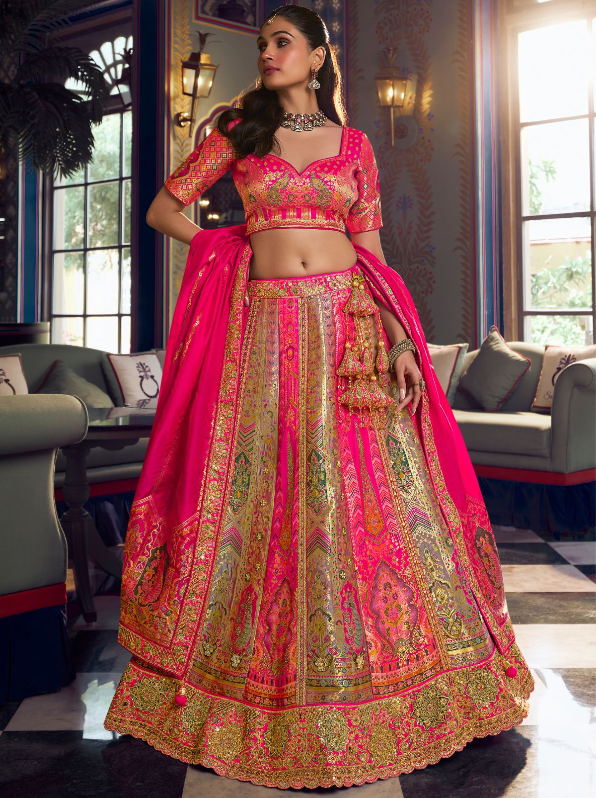 Multi-Color Exclusive Luxury Wedding Lehenga Set With Hand Embroidery Work