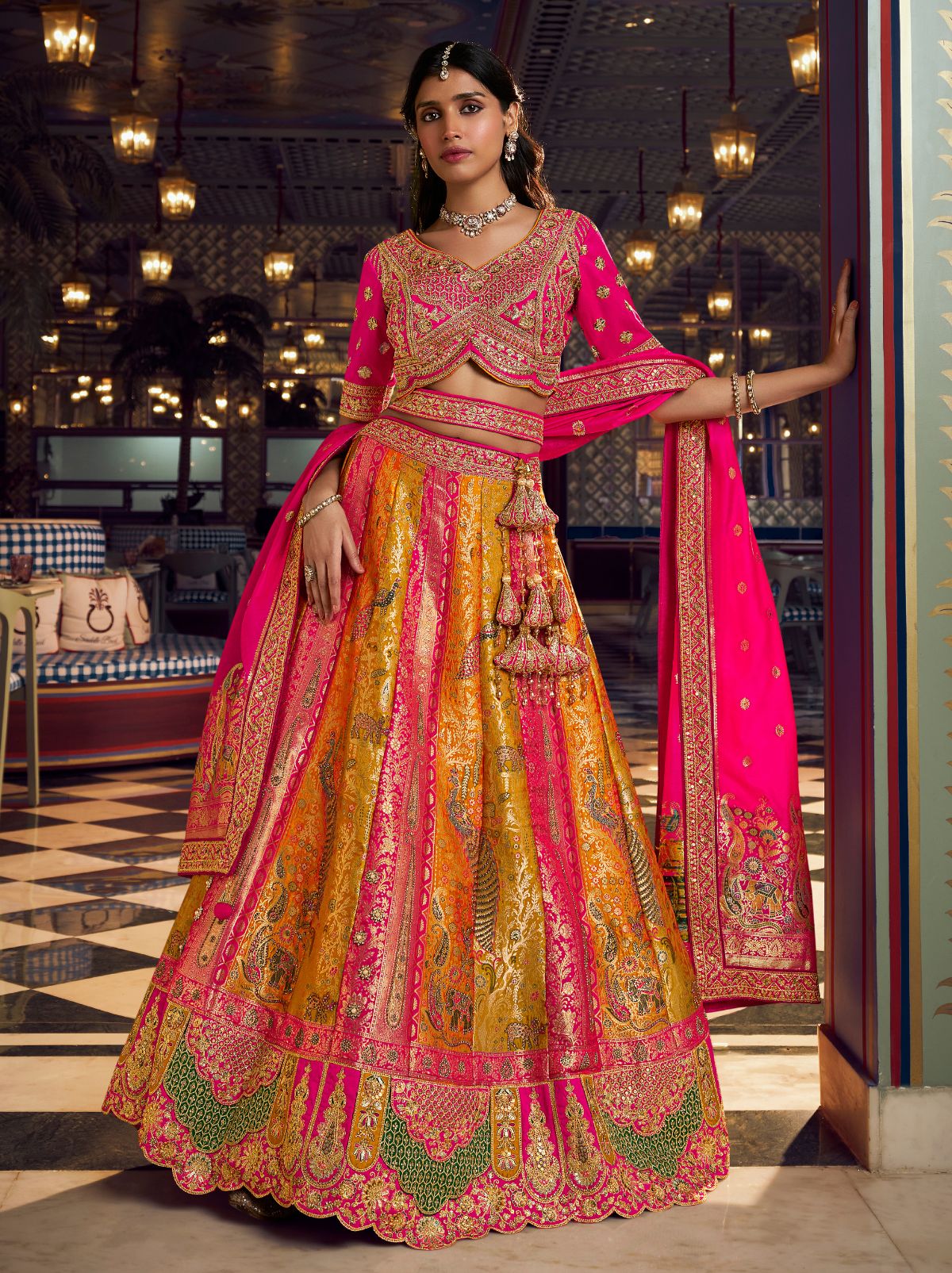 Multi-Color Exclusive Luxury Wedding Lehenga Set With Hand Embroidery Work