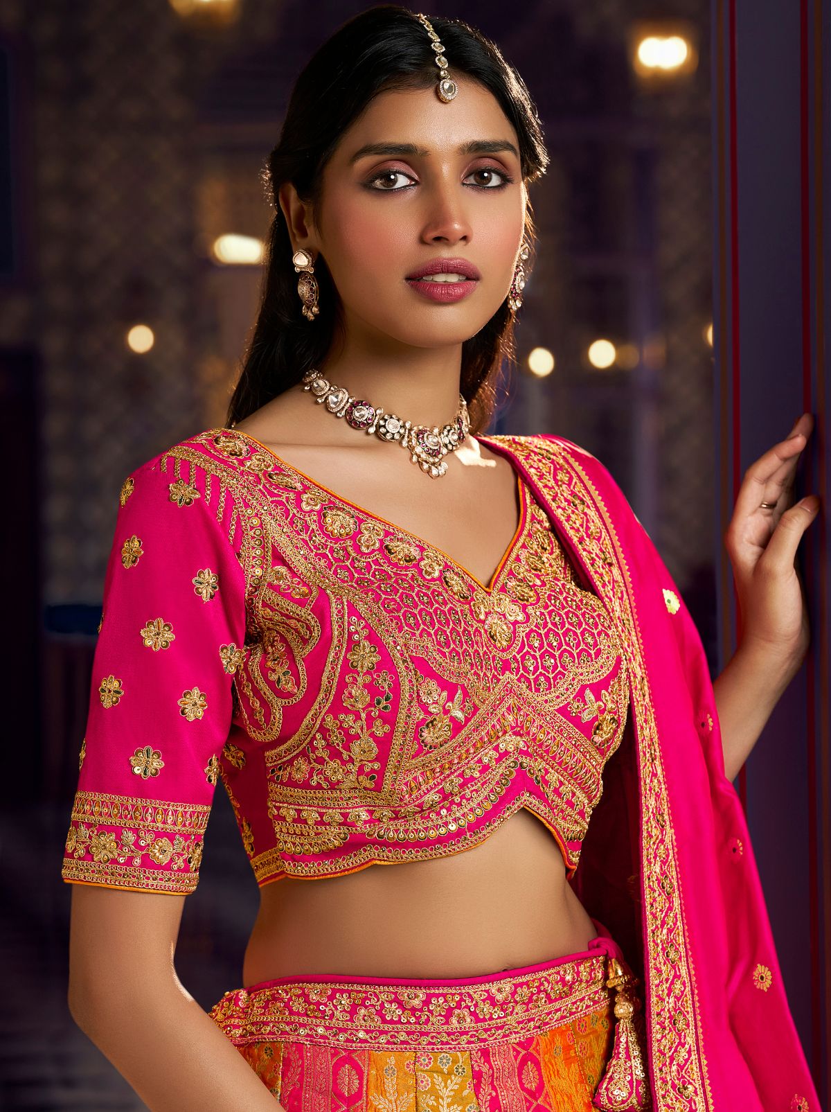Multi-Color Exclusive Luxury Wedding Lehenga Set With Hand Embroidery Work