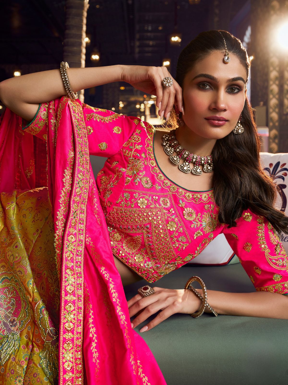 Multi-Color Exclusive Luxury Wedding Lehenga Set With Hand Embroidery Work