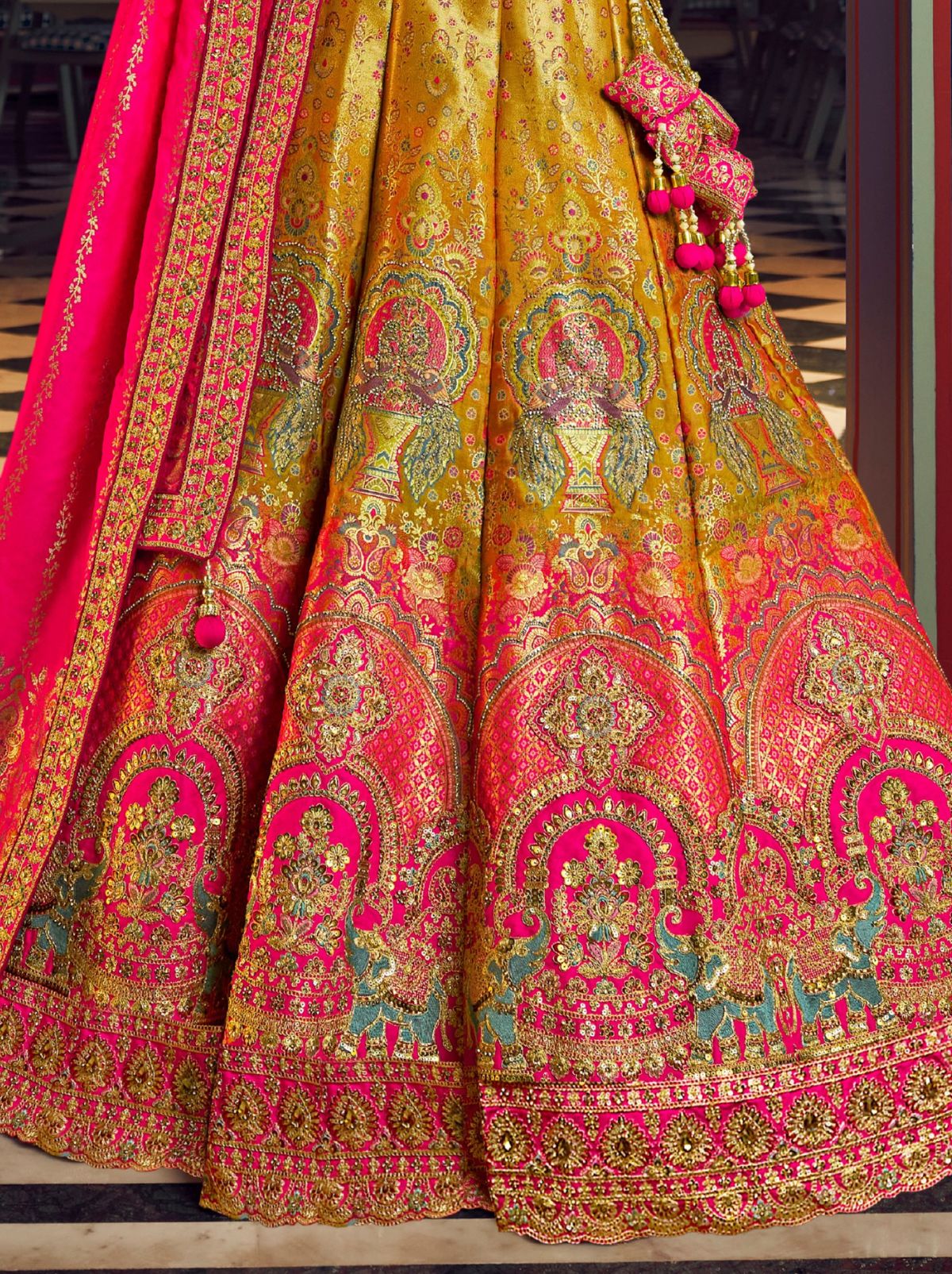 Multi-Color Exclusive Luxury Wedding Lehenga Set With Hand Embroidery Work