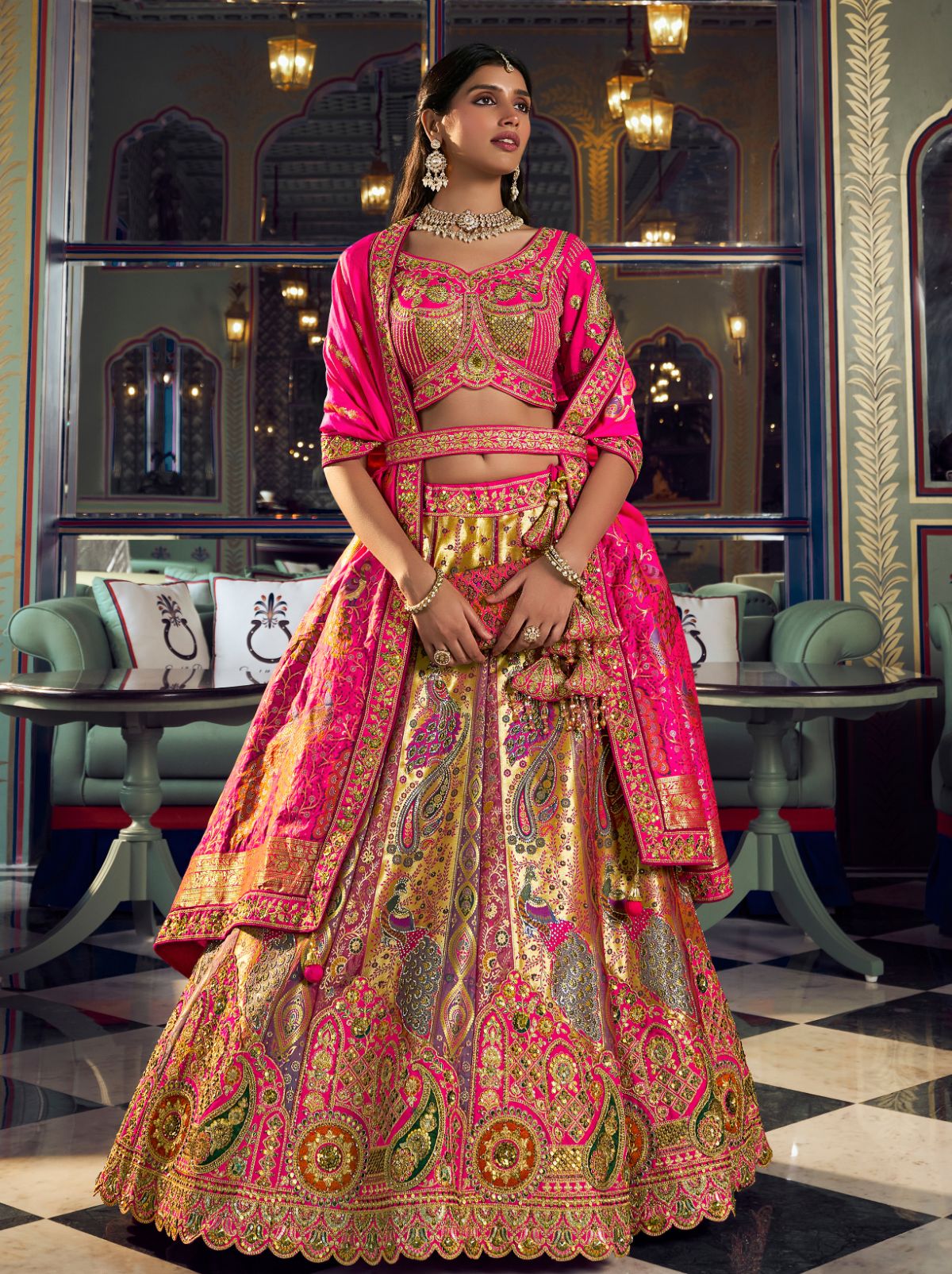 Multi-Color Exclusive Luxury Wedding Lehenga Set With Hand Embroidery Work