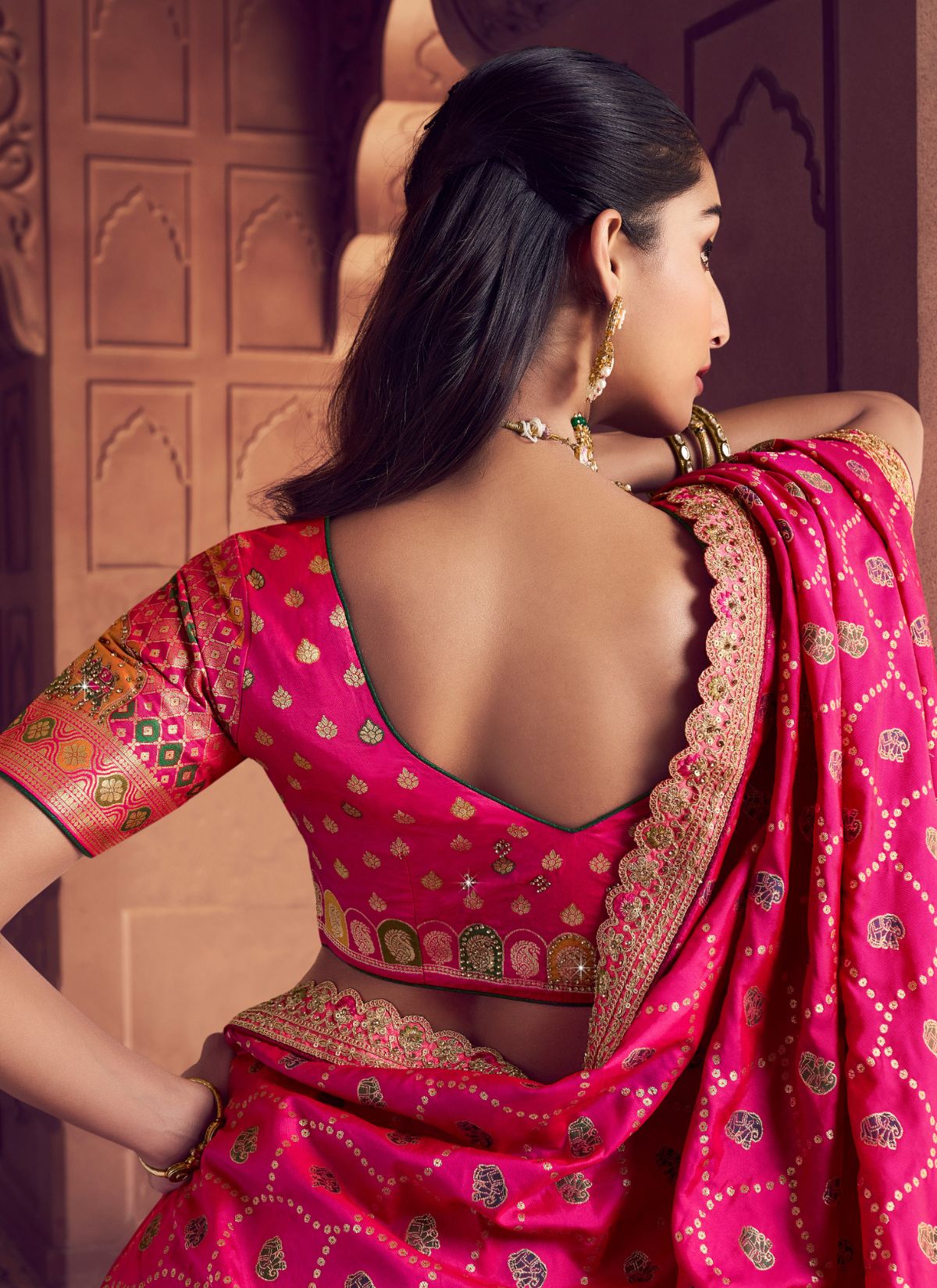 Multi-Color Royal Wedding Banarasi Lehenga Set With Sequin & Zari Work - TrendOye