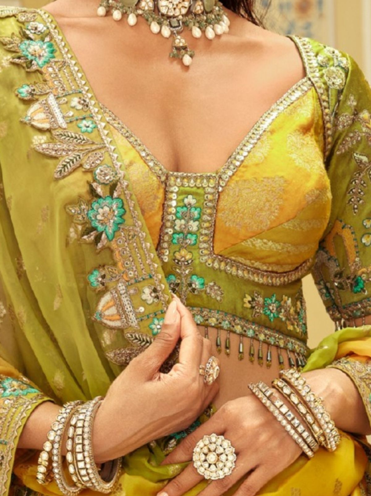 Multicolor Majestic Wedding Lehenga Set With Mirror Work