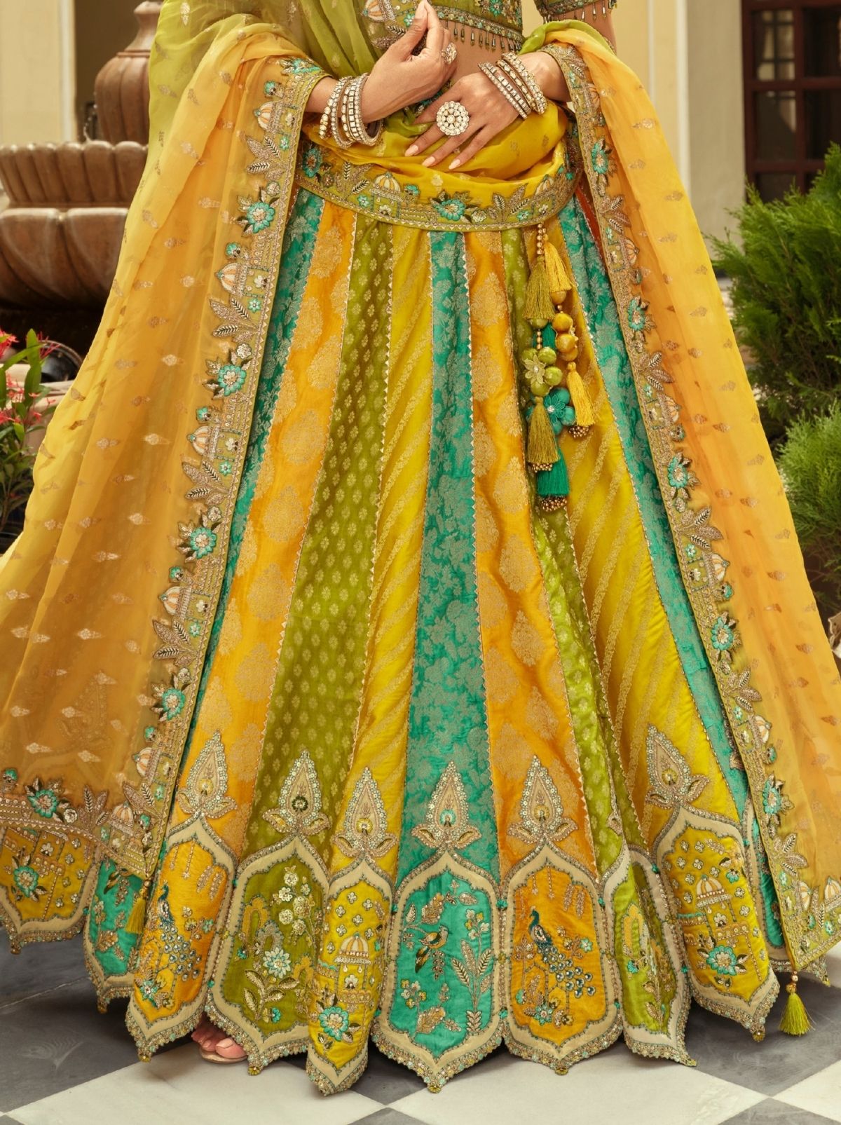 Multicolor Majestic Wedding Lehenga Set With Mirror Work
