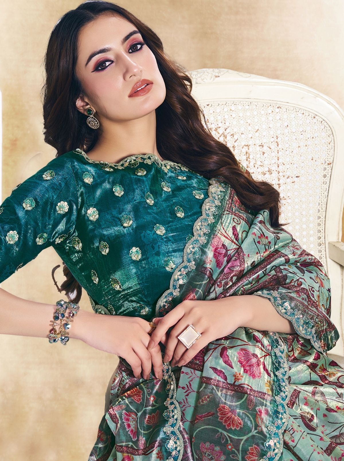 Multicolor Premium Two Tone Paper Silk Saree WIth Blouse Piece - TrendOye