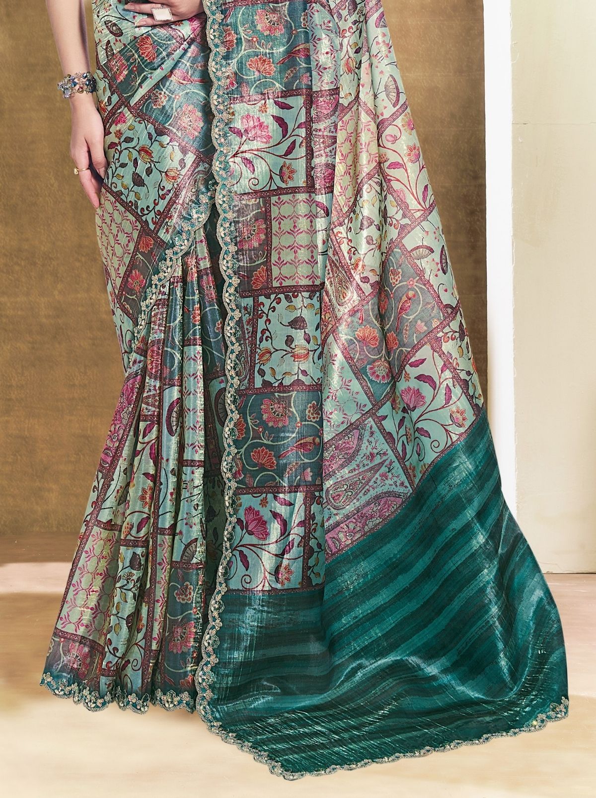 Multicolor Premium Two Tone Paper Silk Saree WIth Blouse Piece - TrendOye