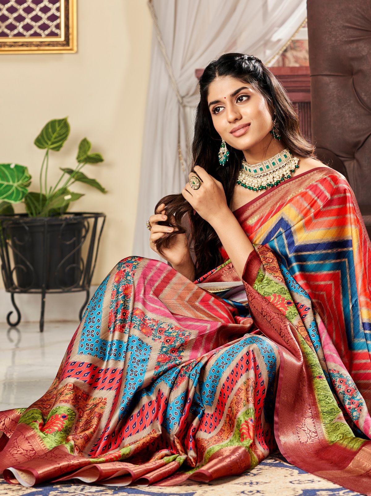 Multicolor Designer Satin Silk Saree - TrendOye