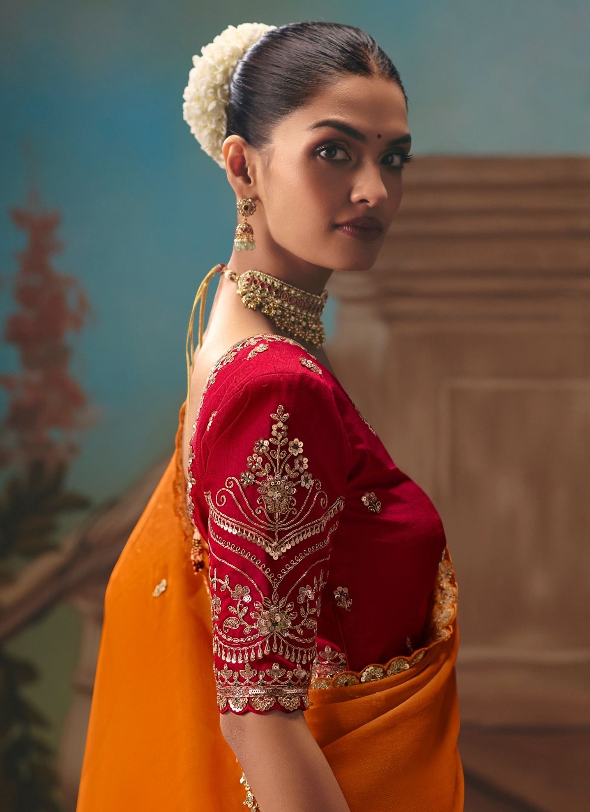 Tiger Orange Celebration Fancy Saree With Premium Blouse Piece - TrendOye