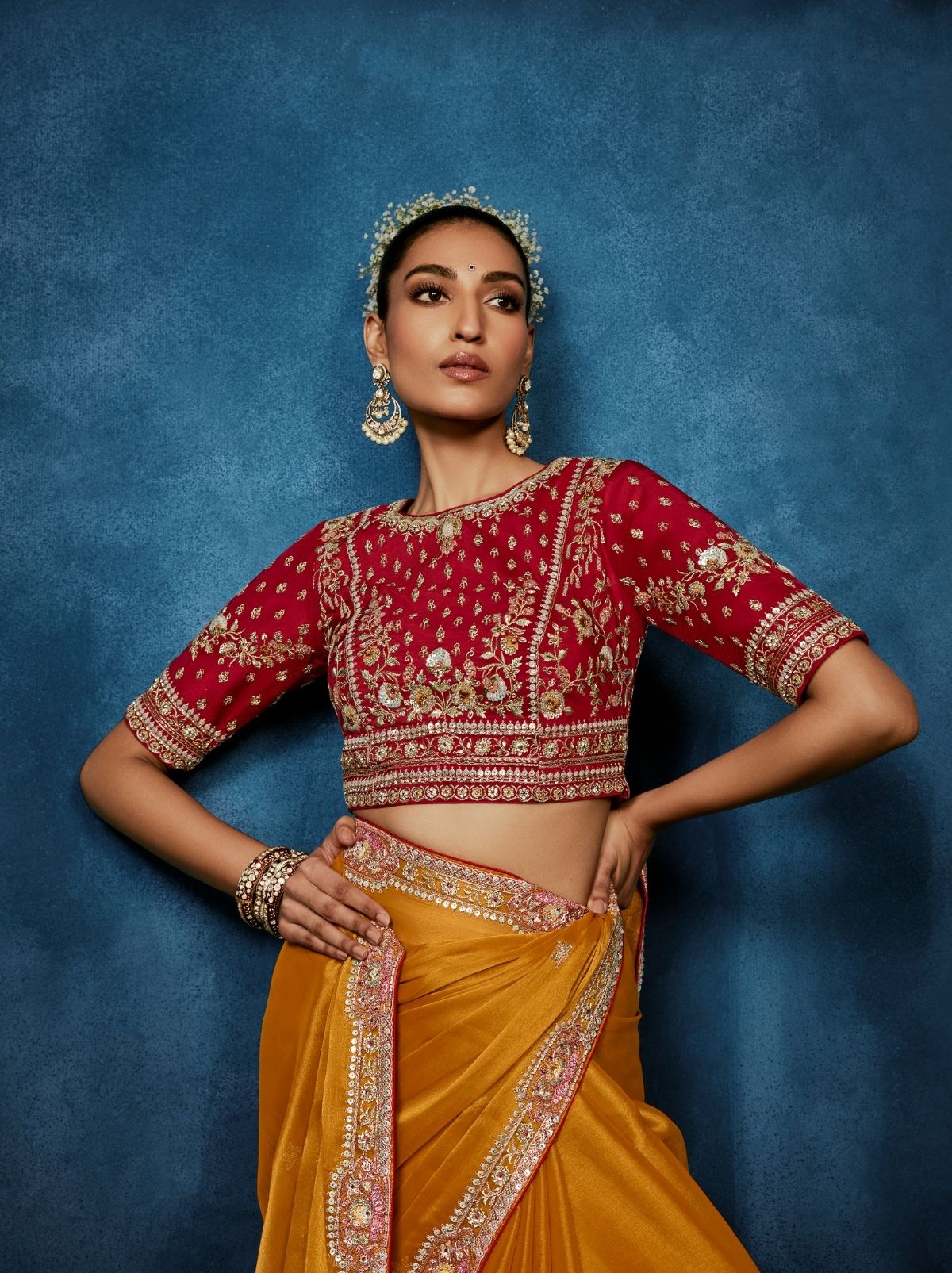 Apricot Orange Celebration Fancy Saree With Premium Blouse - TrendOye