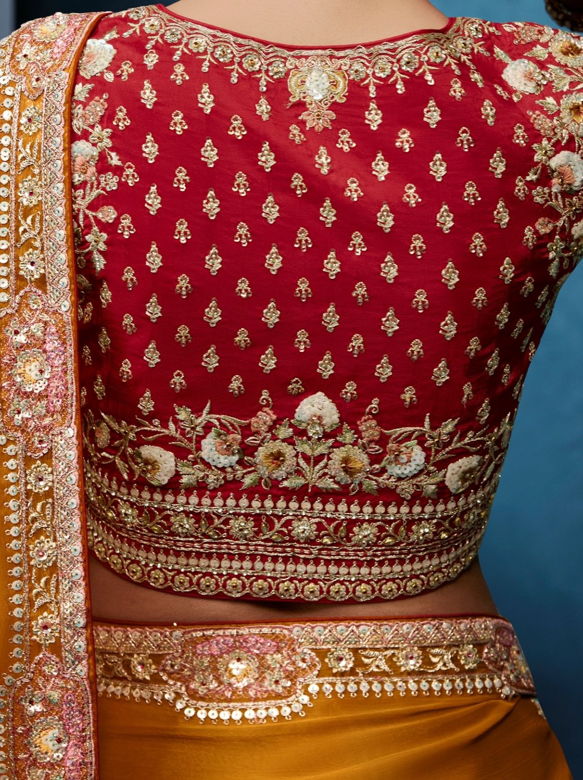 Apricot Orange Celebration Fancy Saree With Premium Blouse - TrendOye
