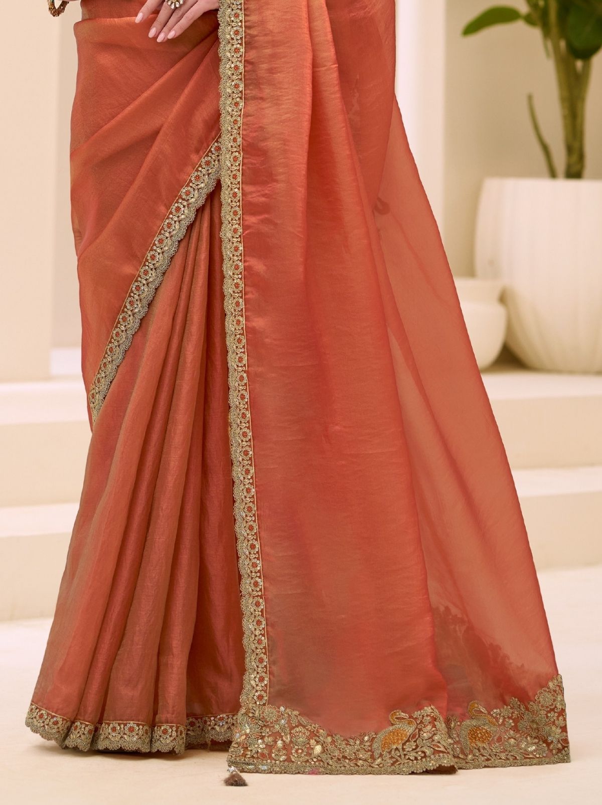 Yam Orange Designer Wedding saree With Blouse Piece - TrendOye