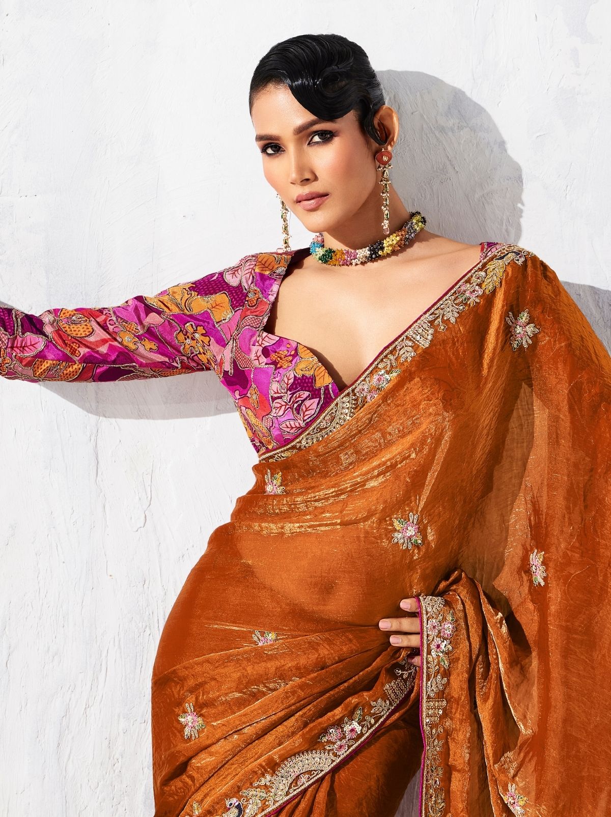 Squash Orange Fancy Silk Saree with Beautiful Blouse Piece