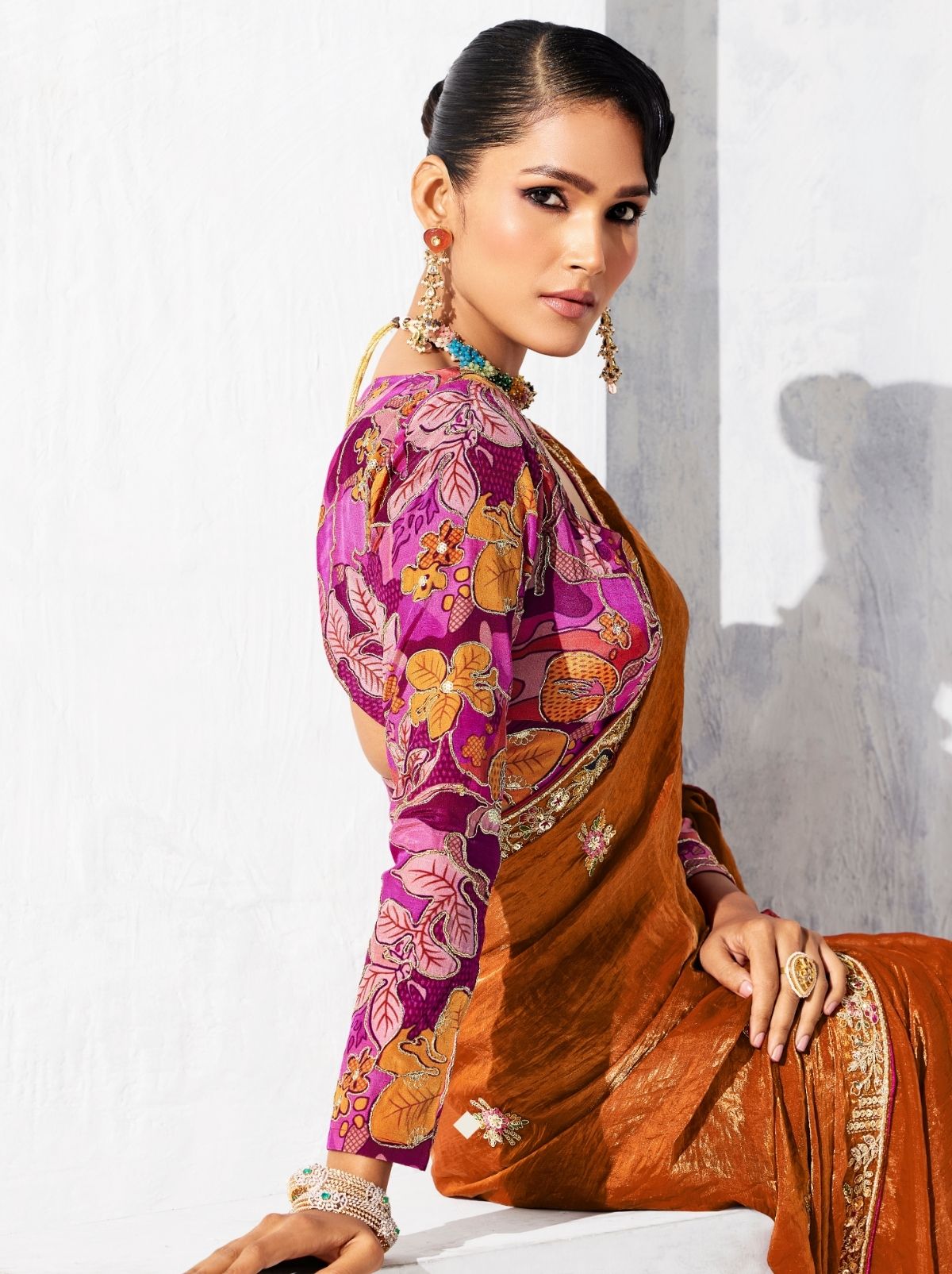 Squash Orange Fancy Silk Saree with Beautiful Blouse Piece