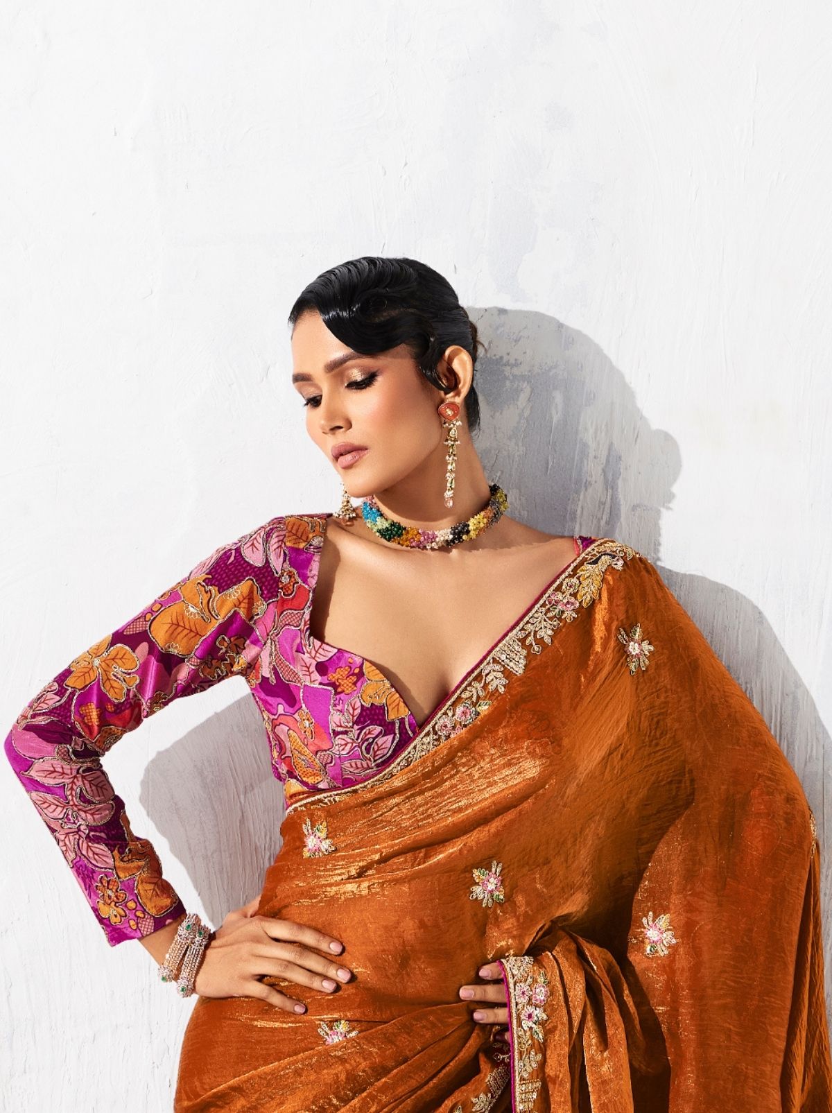 Squash Orange Fancy Silk Saree with Beautiful Blouse Piece
