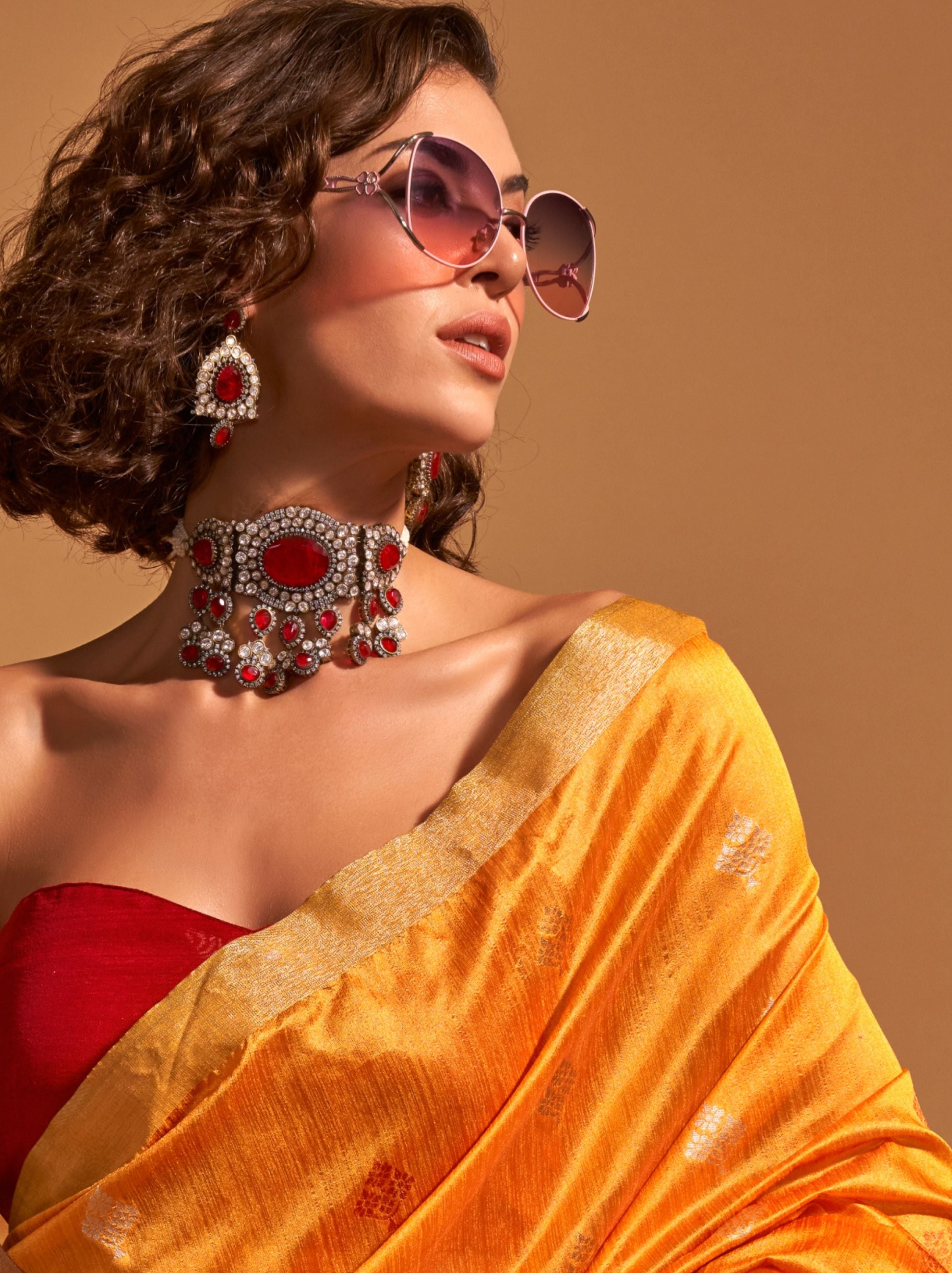 Tangerine Orange Designer  Silk Blended Saree - TrendOye