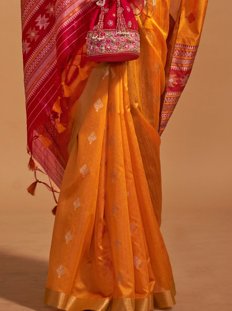 Tangerine Orange Designer  Silk Blended Saree - TrendOye