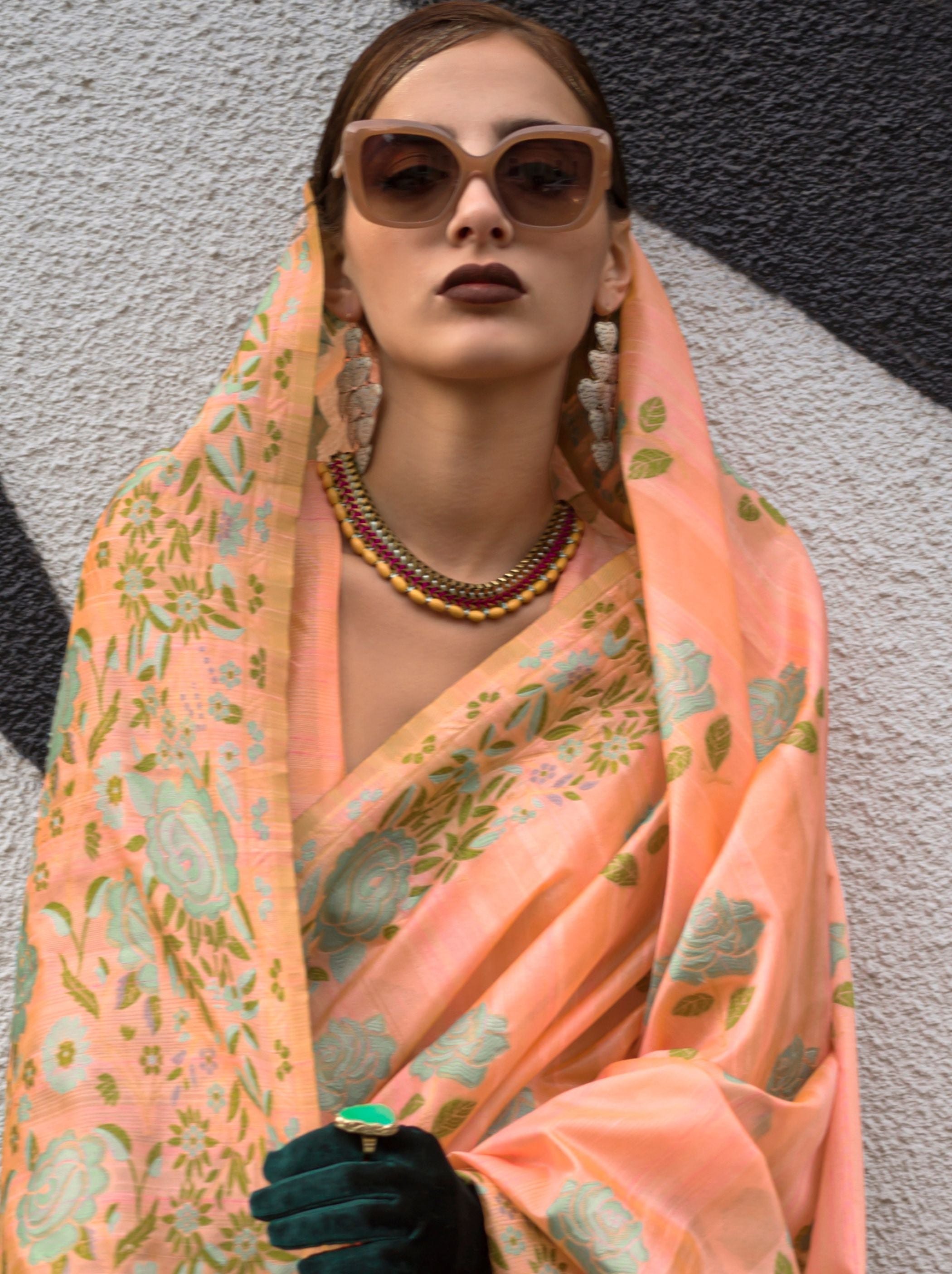 Heather Peach Designer Saree - TrendOye
