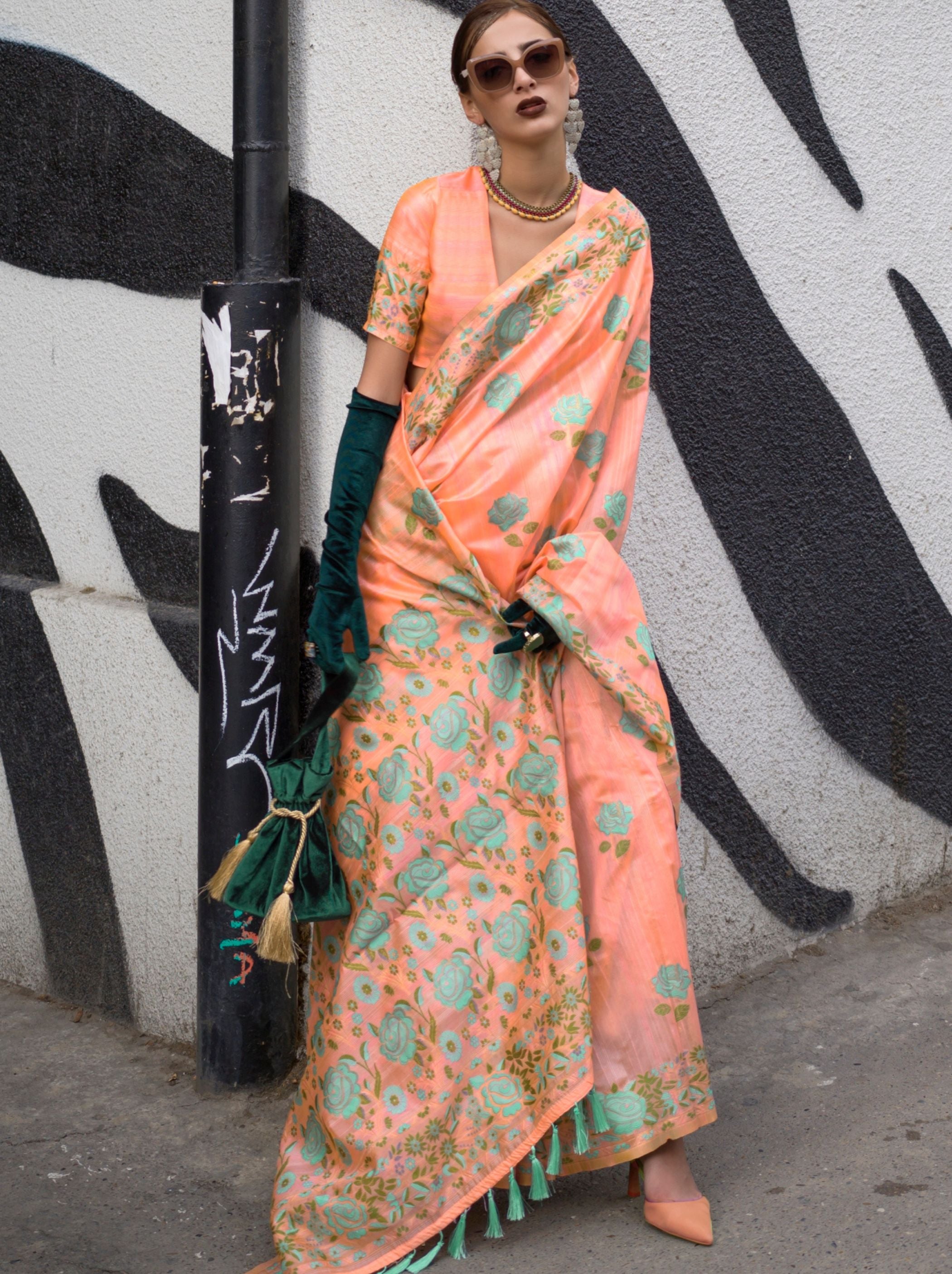 Heather Peach Designer Saree - TrendOye