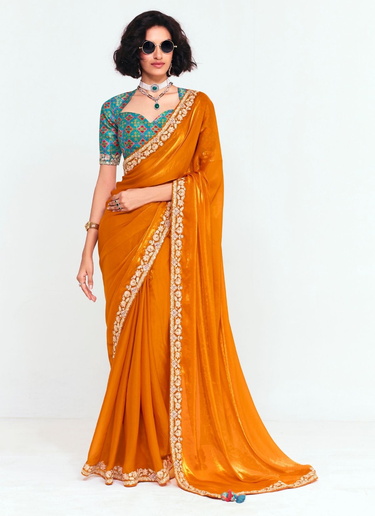 Pumpkin Orange Party Fancy Premium Saree With Fine Blouse Piece - TrendOye