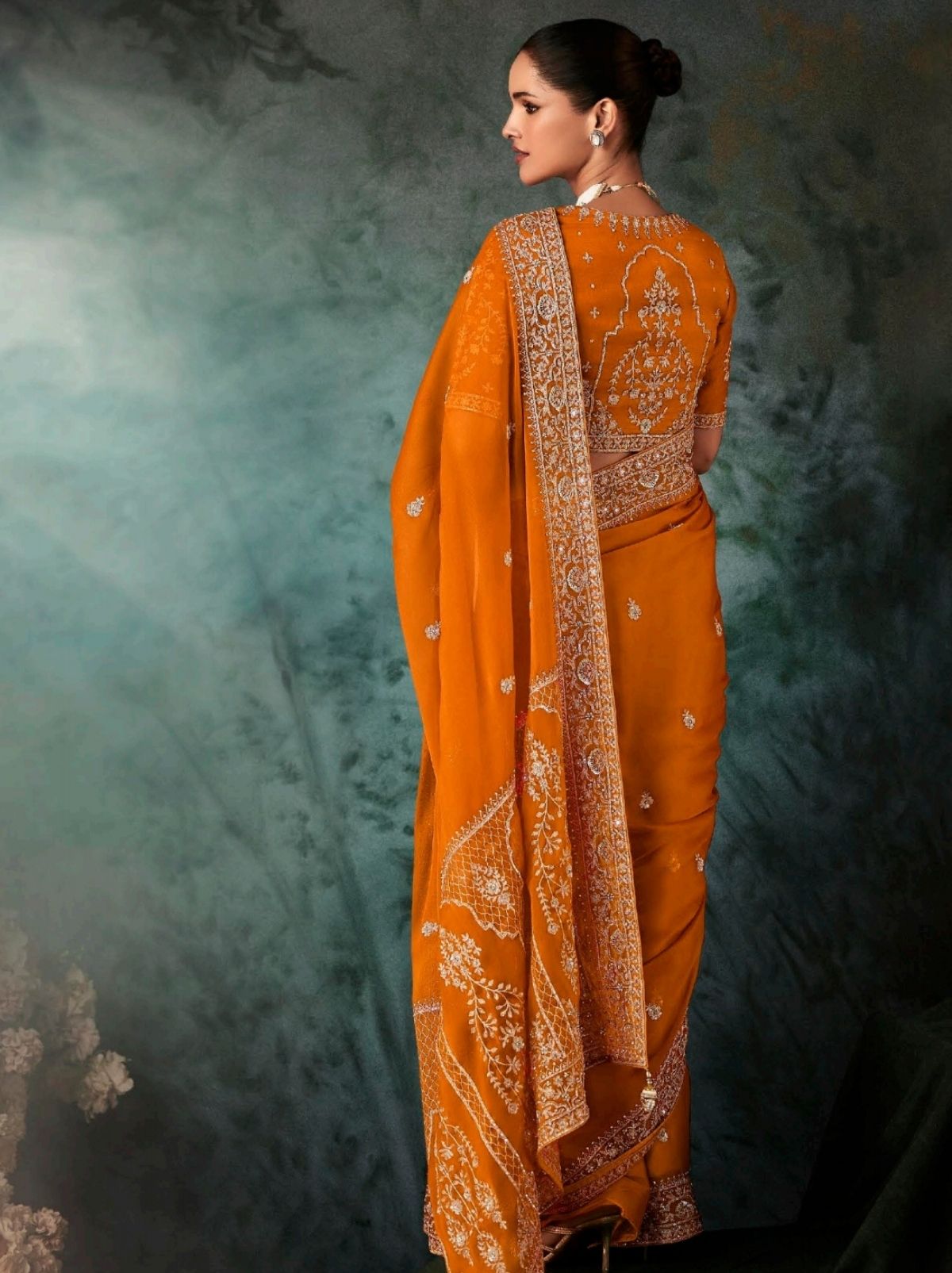 Apricot Orange Premium Fancy Silk Saree With Tassels