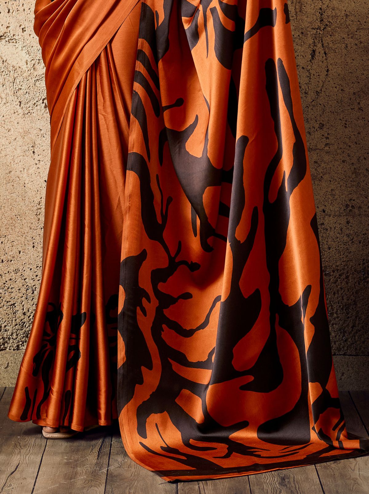 Rust Orange Premium Modal Satin Silk Saree With Blouse Piece