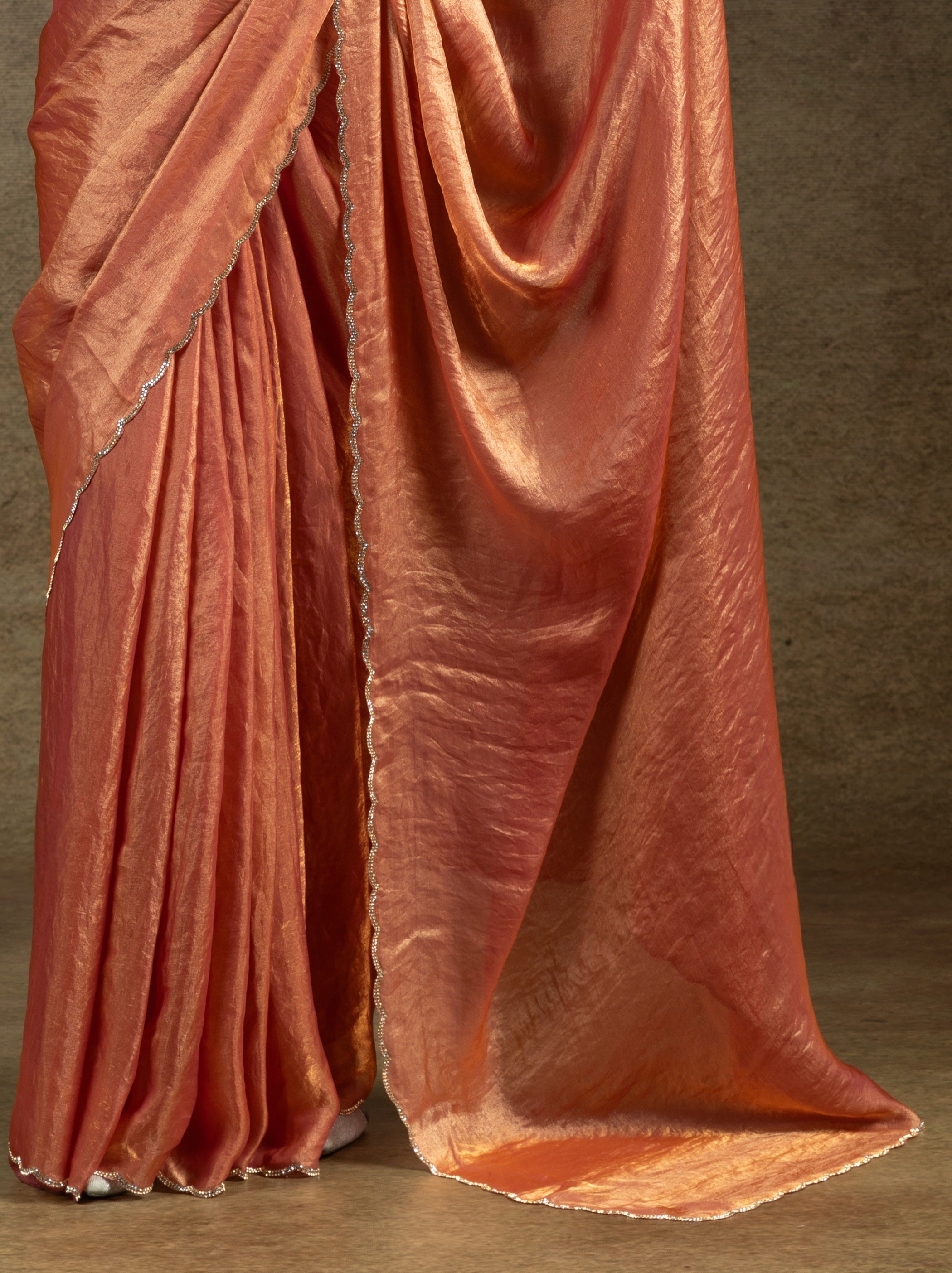 Bronze Orange Designer Ready to Wear Party Saree With Stone Work