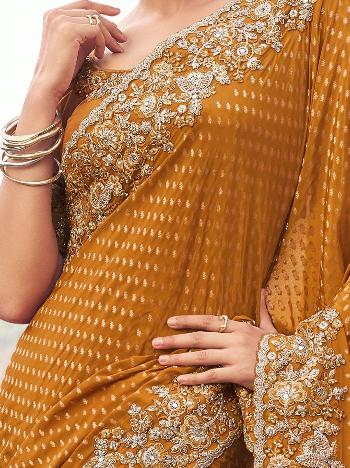 Ochre Orange Premium Satin Silk Saree With Blouse Piece