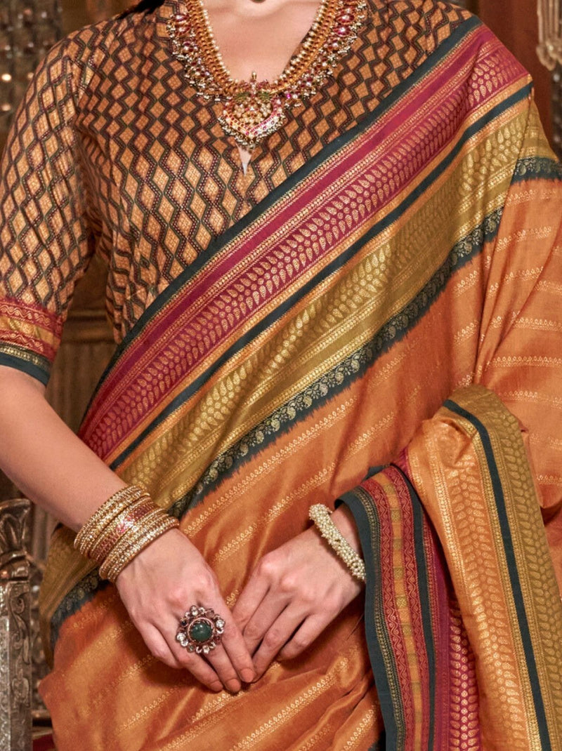 Bronze Orange Wedding Party Designer Saree