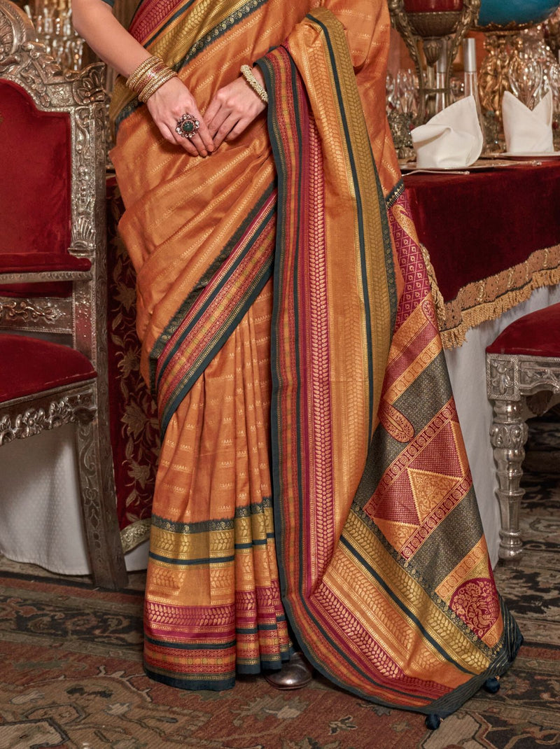 Bronze Orange Wedding Party Designer Saree