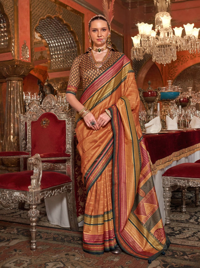 Bronze Orange Wedding Party Designer Saree