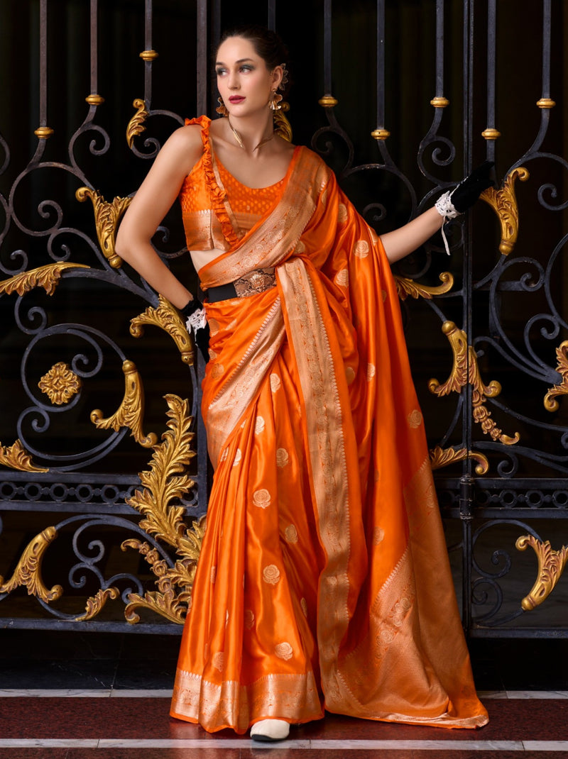 Tiger Orange Designer Wedding Saree