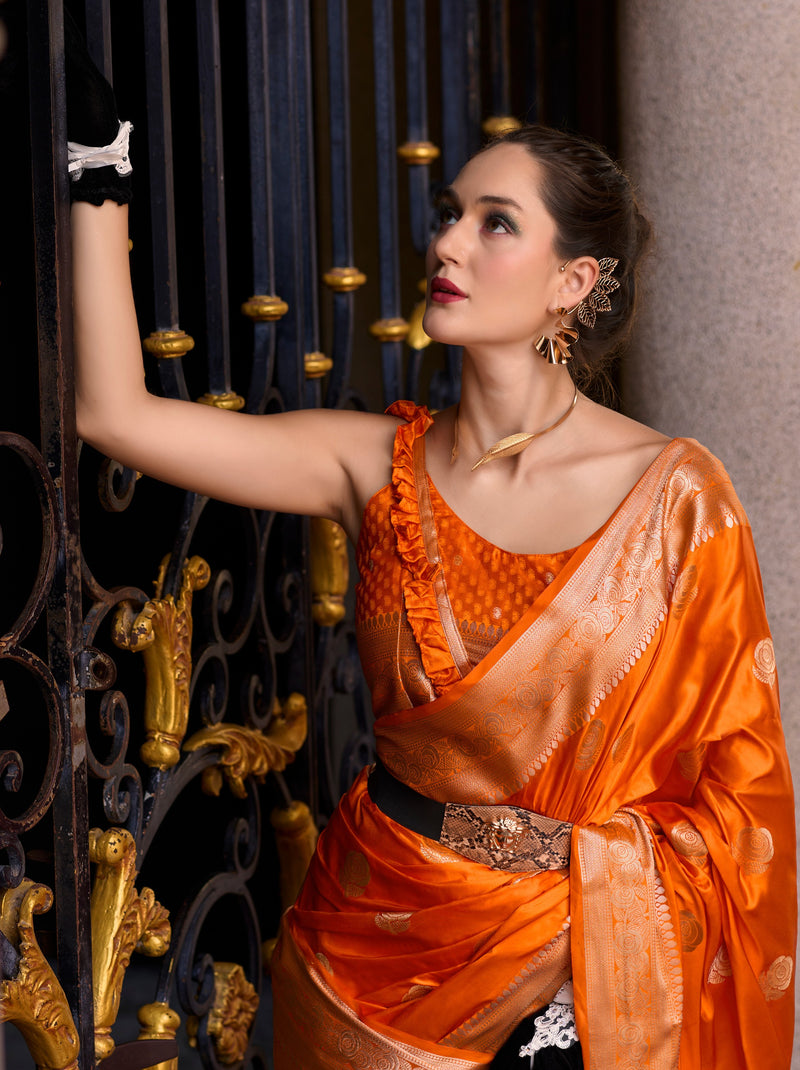 Tiger Orange Designer Wedding Saree