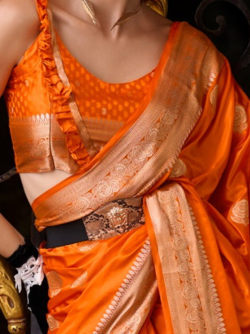 Tiger Orange Designer Wedding Saree