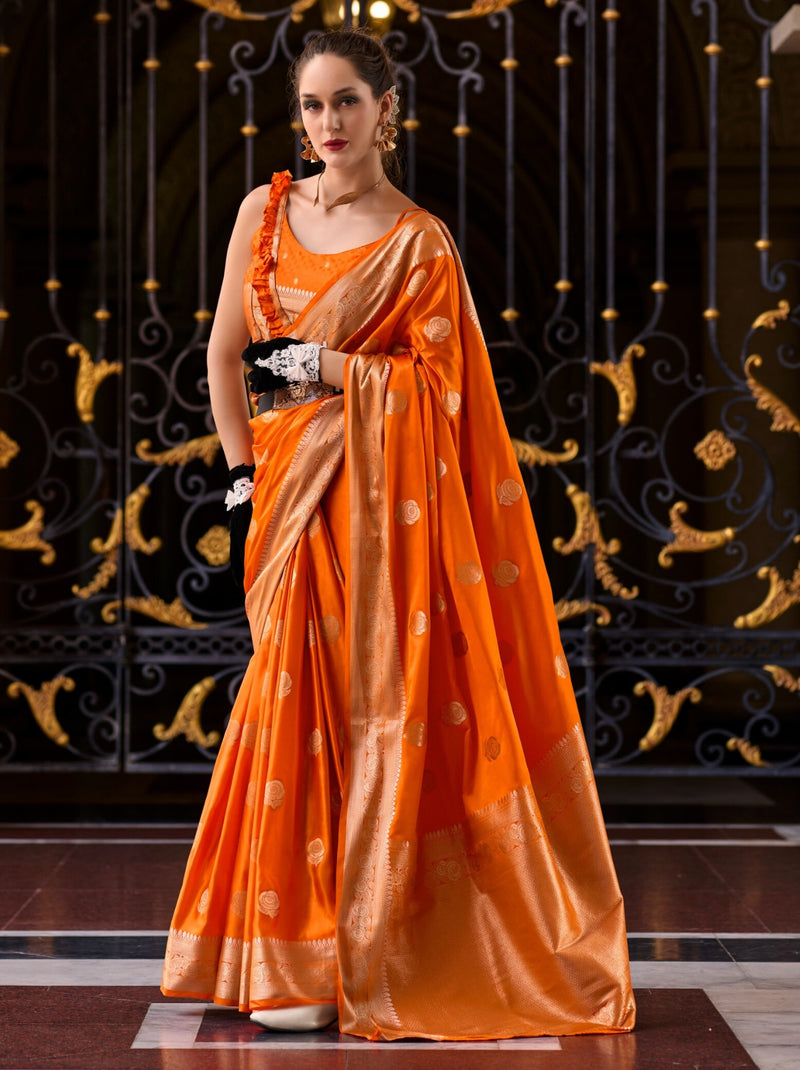 Tiger Orange Designer Wedding Saree