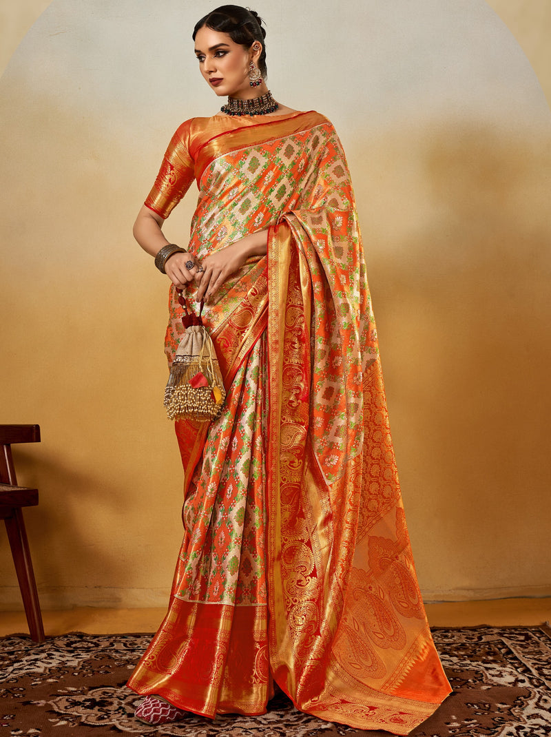 Pumpkin Orange Party Designer Saree