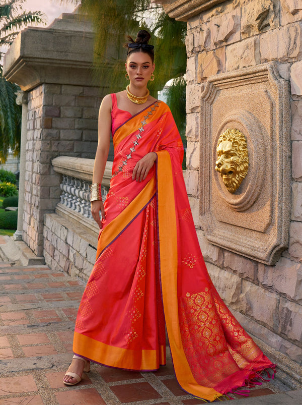 Imperial Red Designer Soft Silk Saree - TrendOye