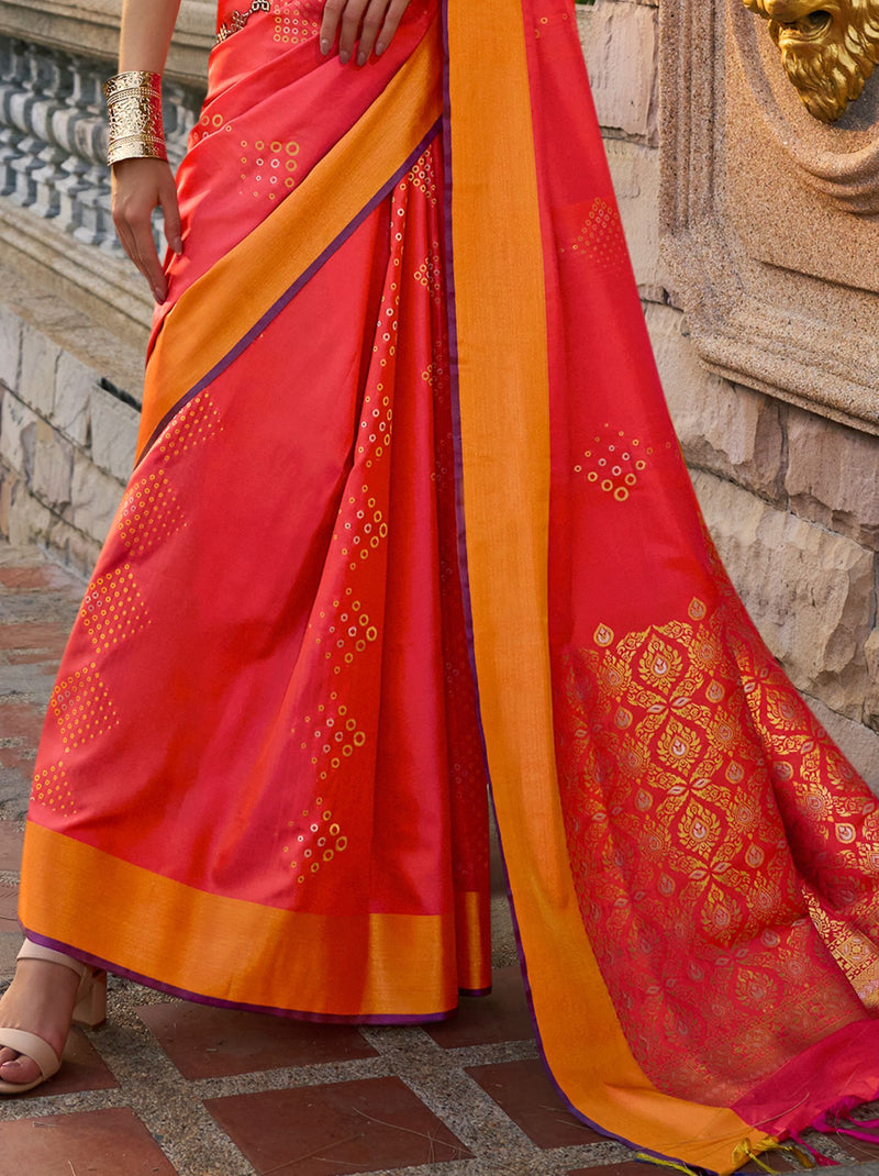 Imperial Red Designer Soft Silk Saree - TrendOye