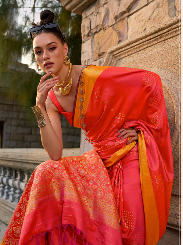 Imperial Red Designer Soft Silk Saree - TrendOye