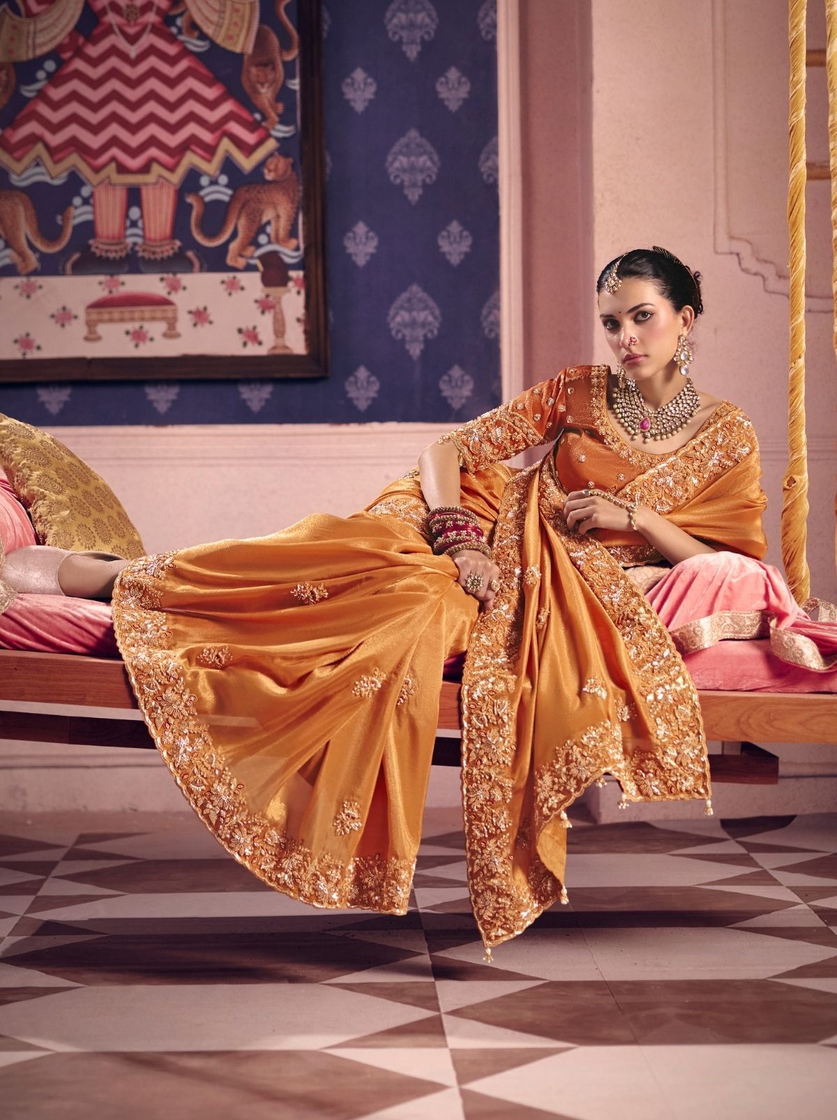 Sandstone Orange Tissue Silk Saree with Luxurious Zari & Embroidered Border