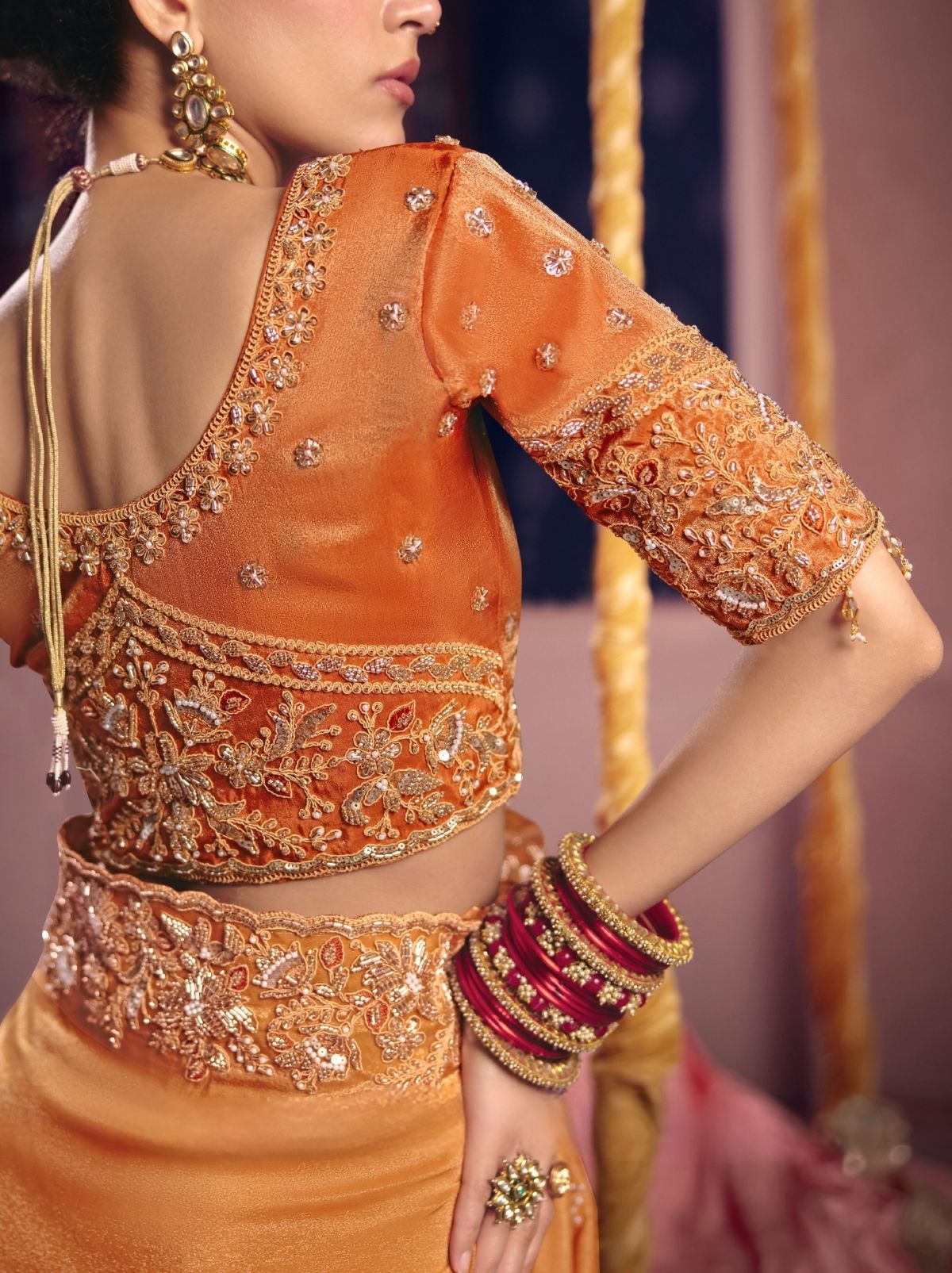 Sandstone Orange Tissue Silk Saree with Luxurious Zari & Embroidered Border