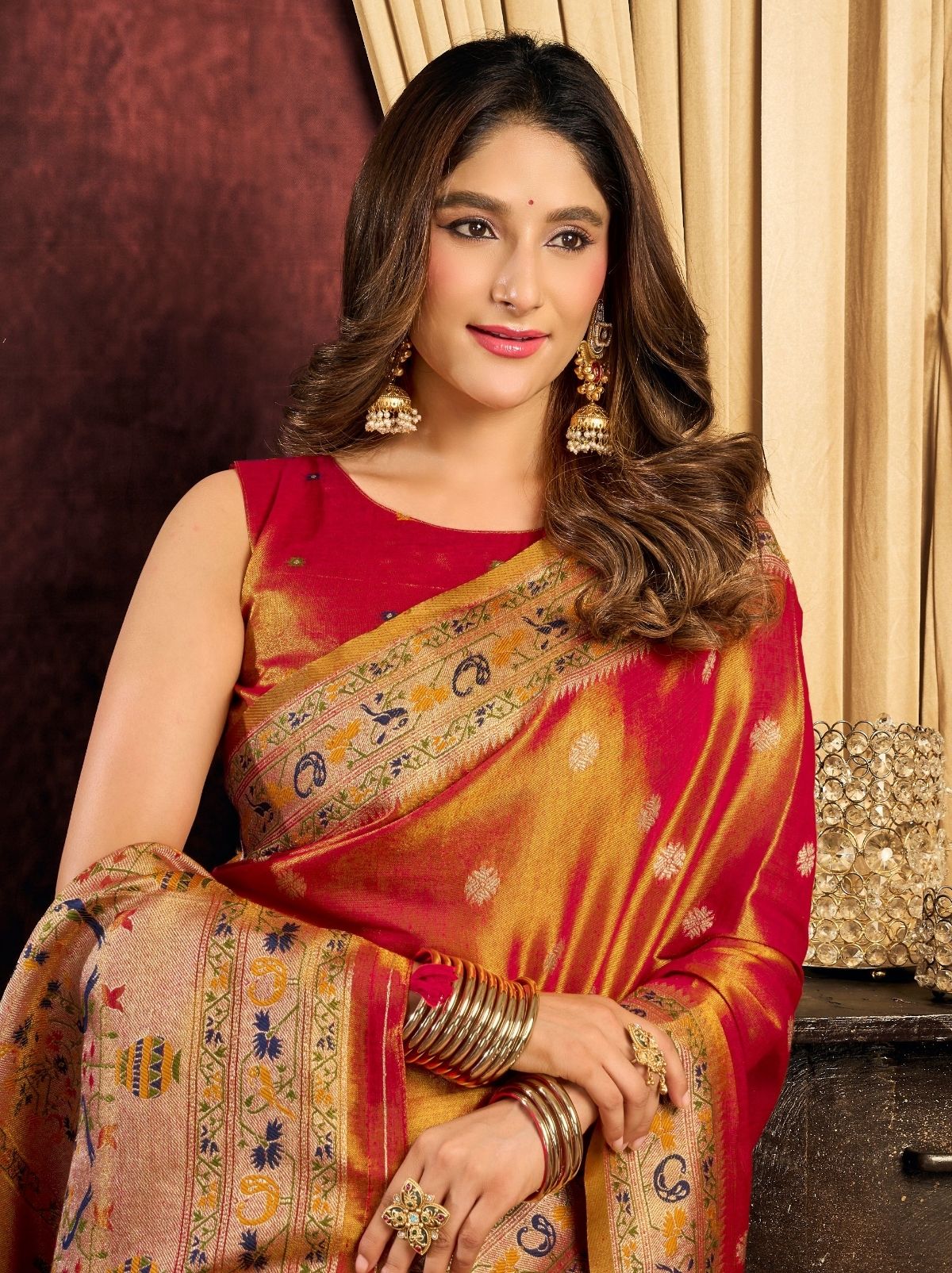 Pumpkin Orange Tissue Silk Saree with Soft Zari & Tassels