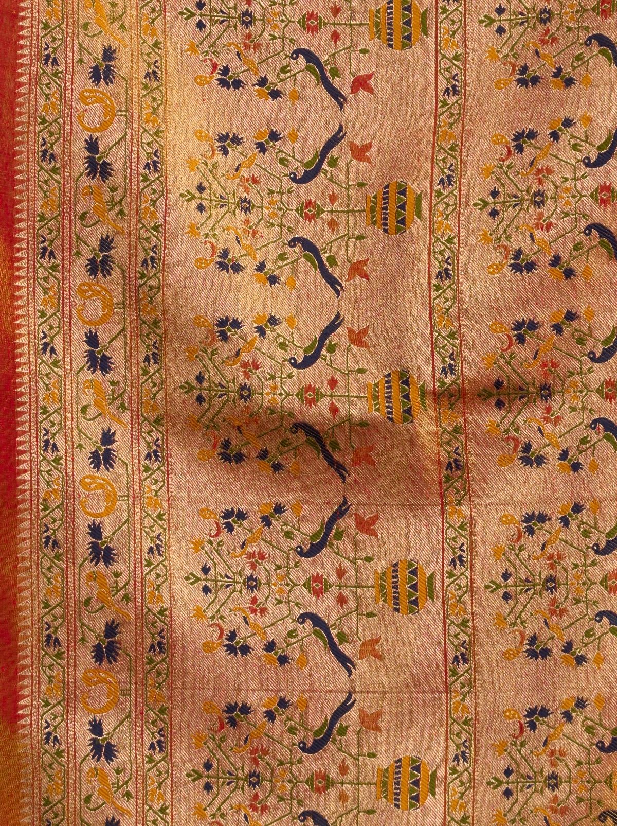 Pumpkin Orange Tissue Silk Saree with Soft Zari & Tassels