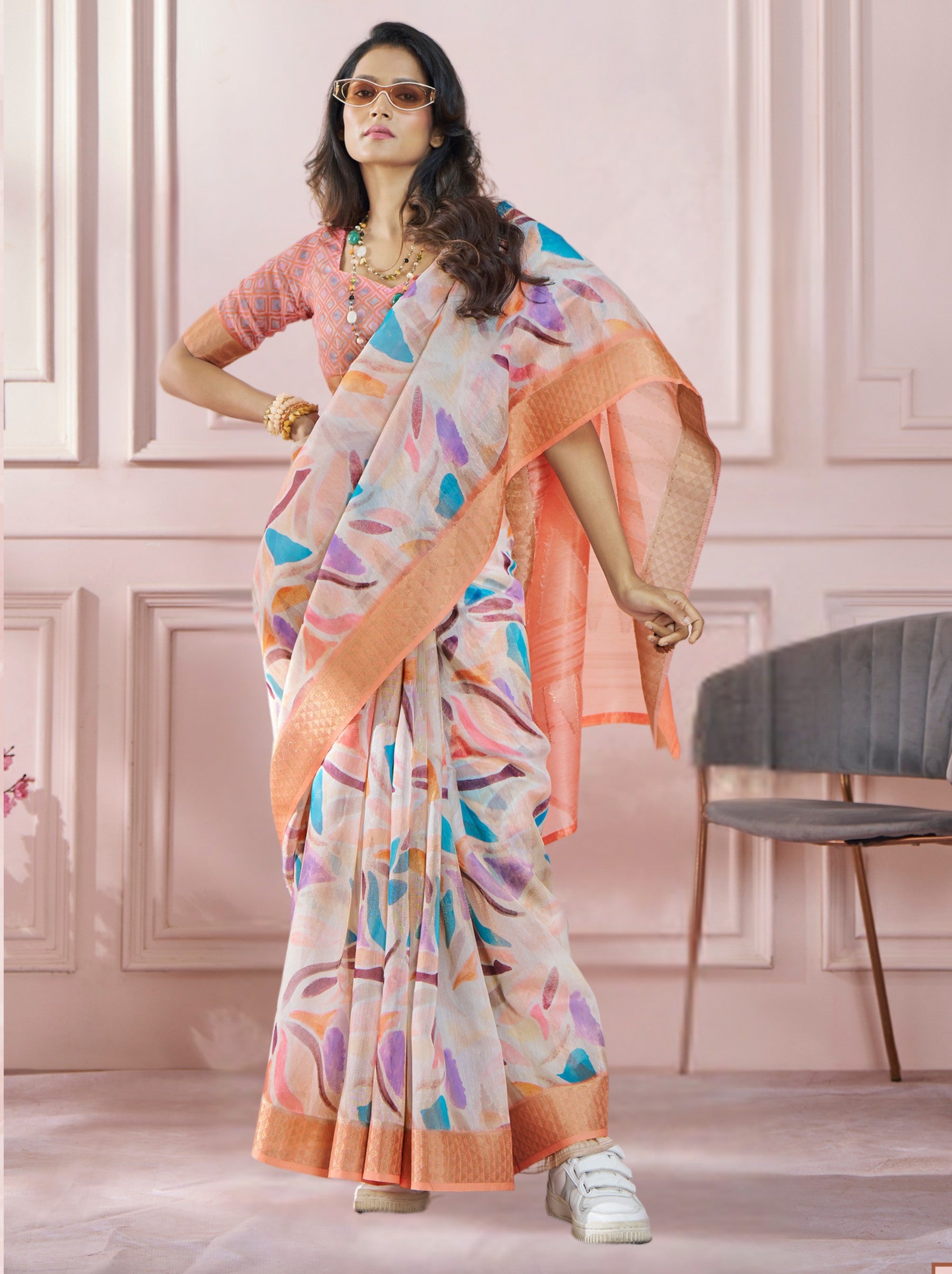 Peach Orange Celebration Saree - TrendOye