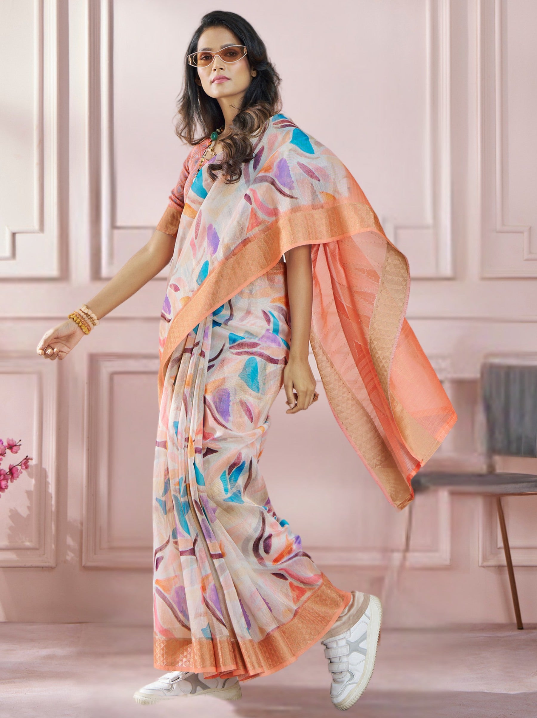 Peach Orange Celebration Saree - TrendOye