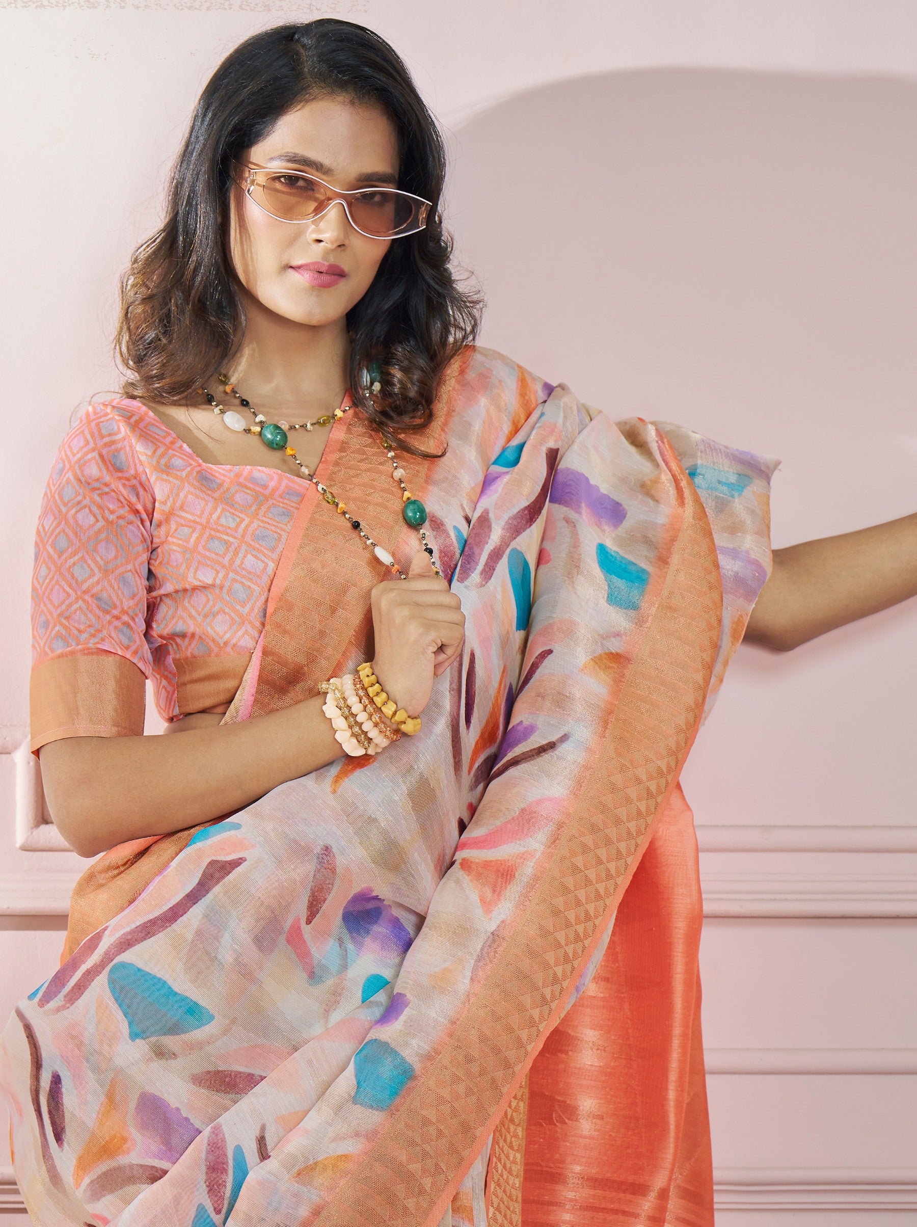 Peach Orange Celebration Saree - TrendOye