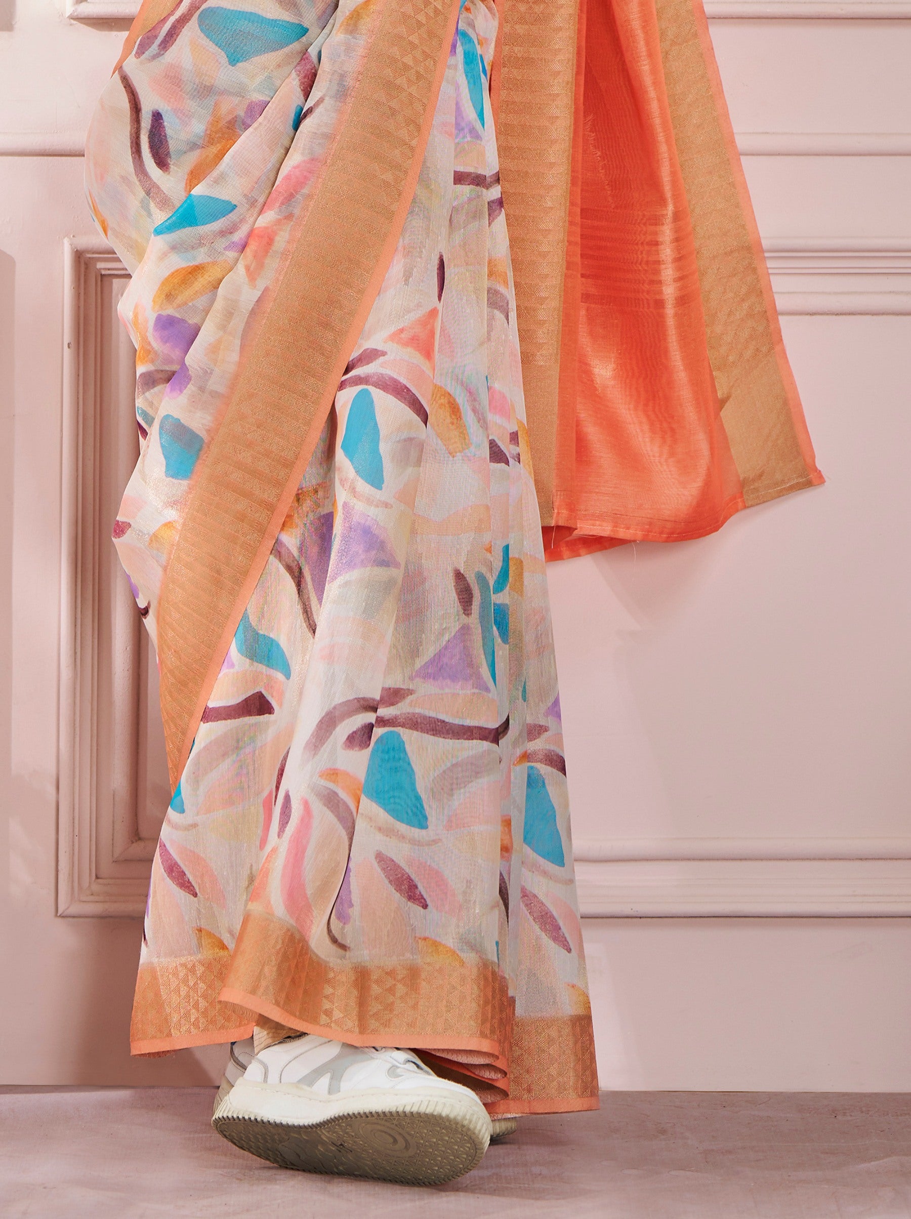 Peach Orange Celebration Saree - TrendOye