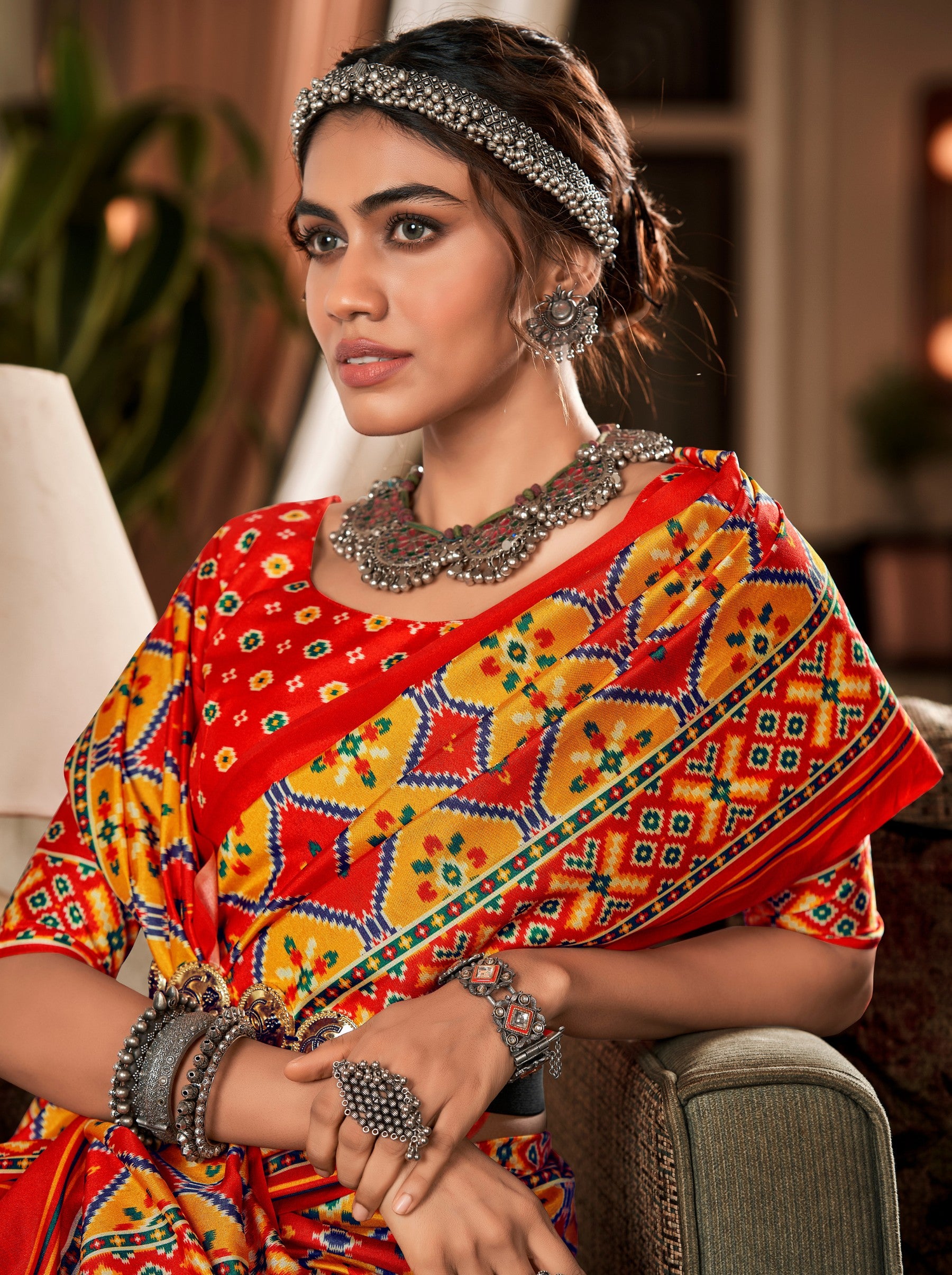 Bright Orange Patola Festive Saree - TrendOye